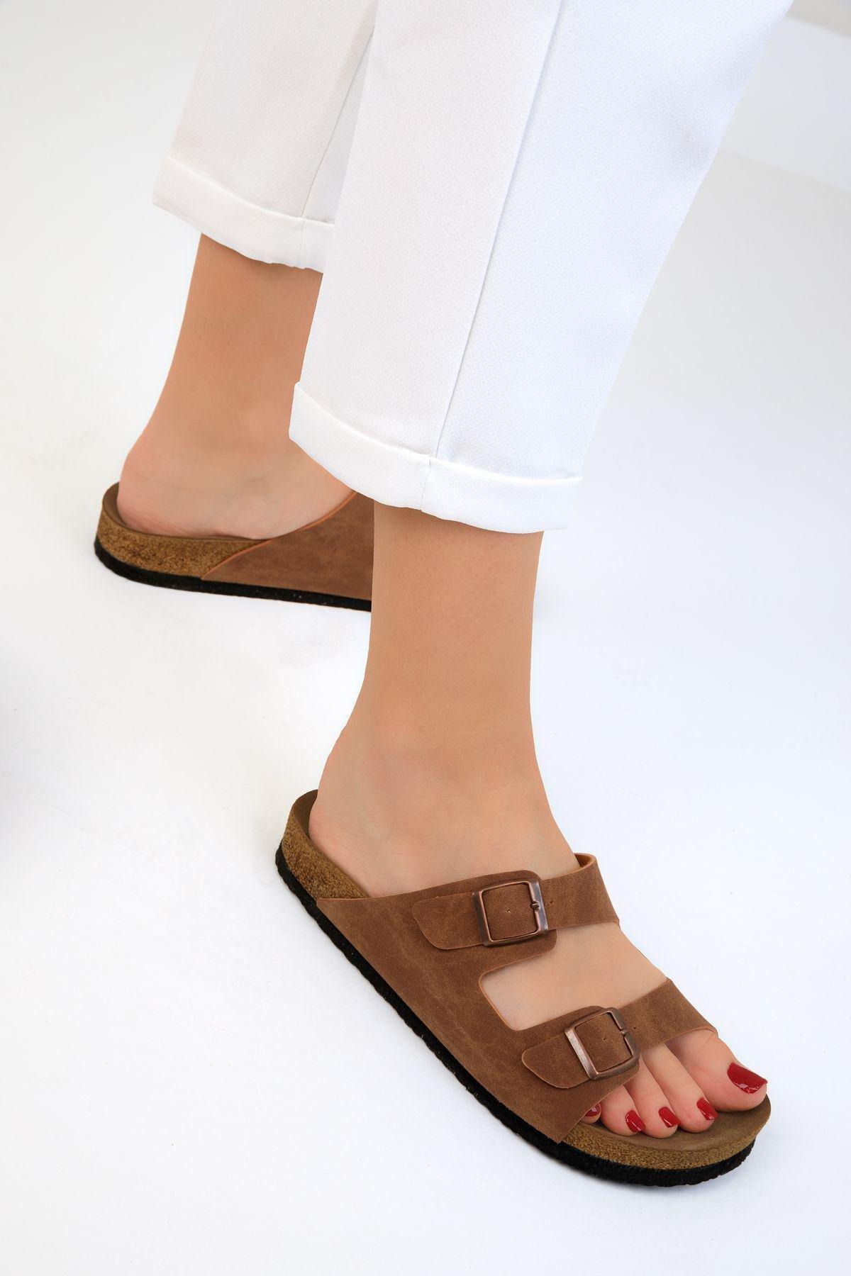 Brown Belted Flat Sandals, , large image number 2