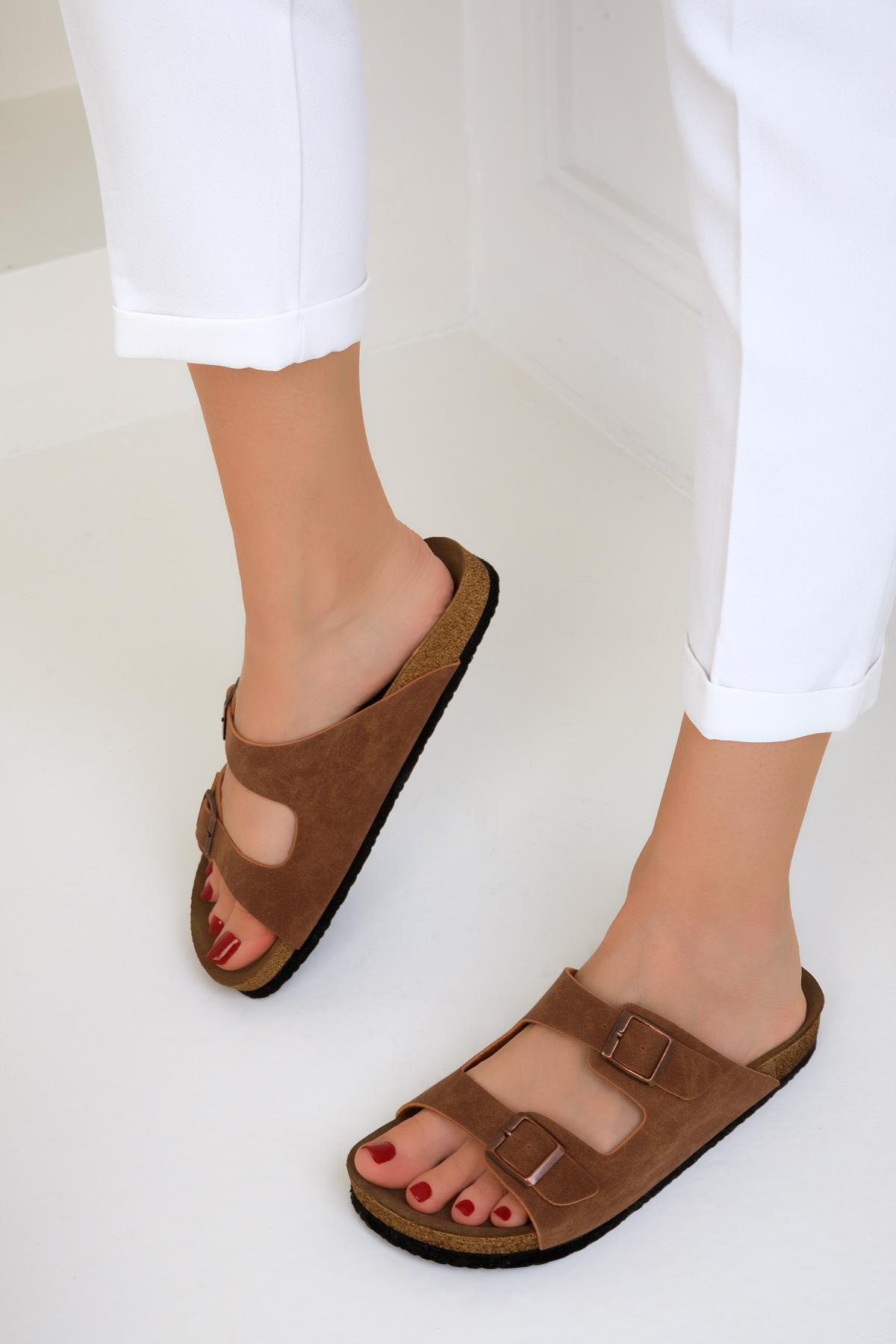 Brown Belted Flat Sandals, , large image number 3