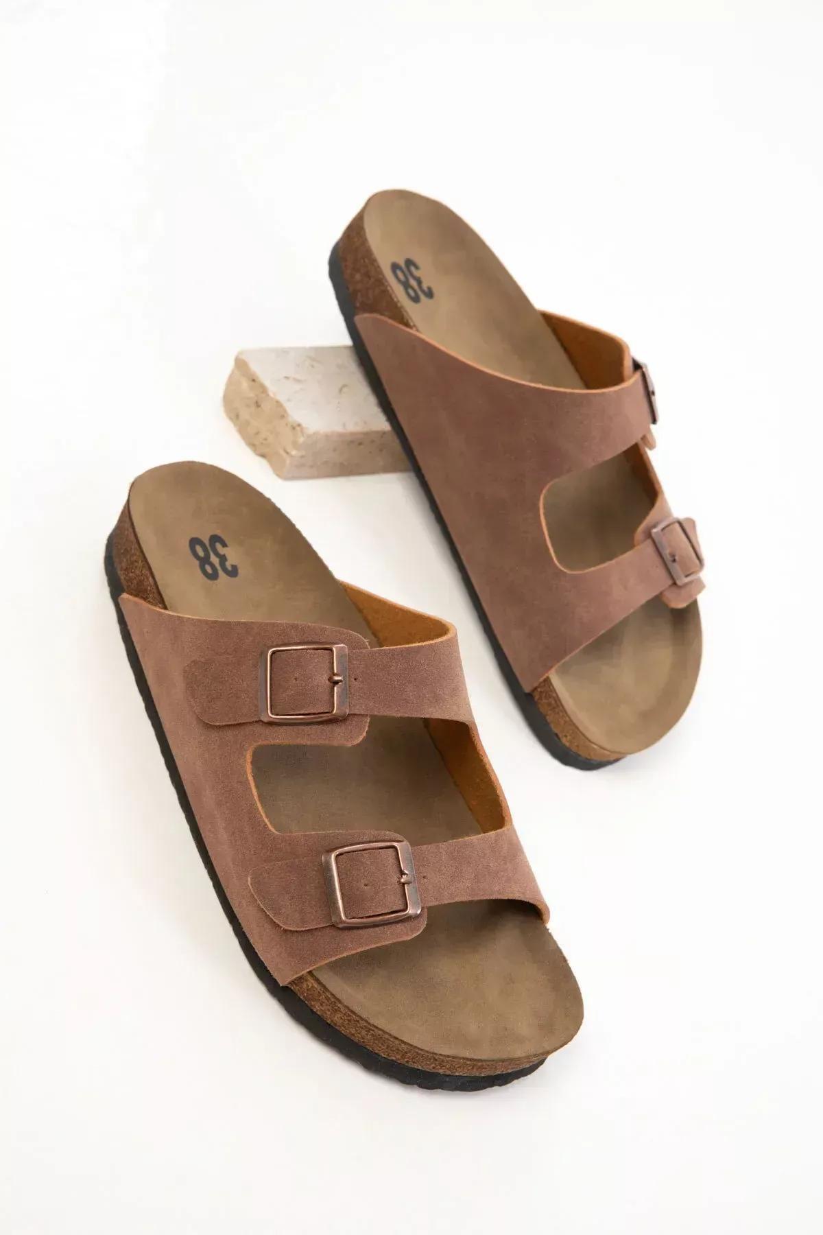 Brown Belted Flat Sandals, Tan, large image number 5