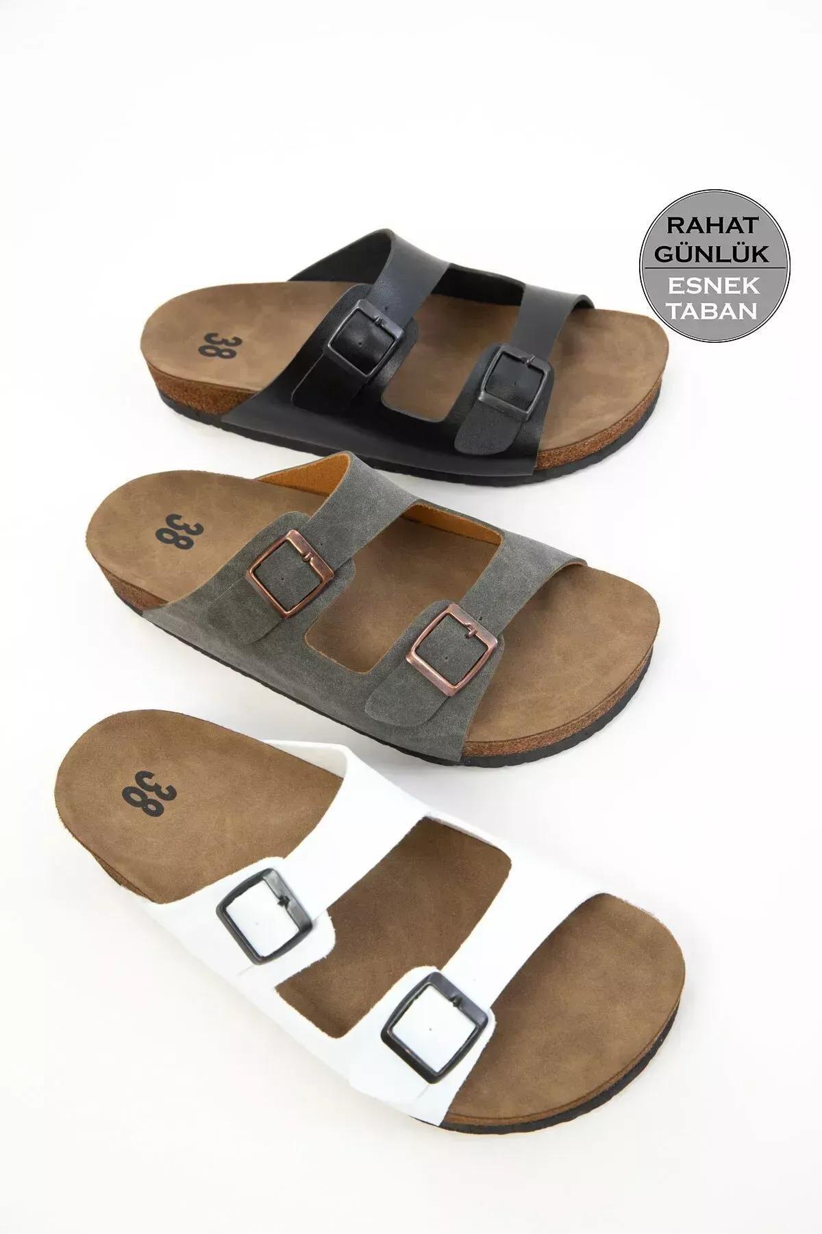 White Belted Flat Sandals, White, large image number 1