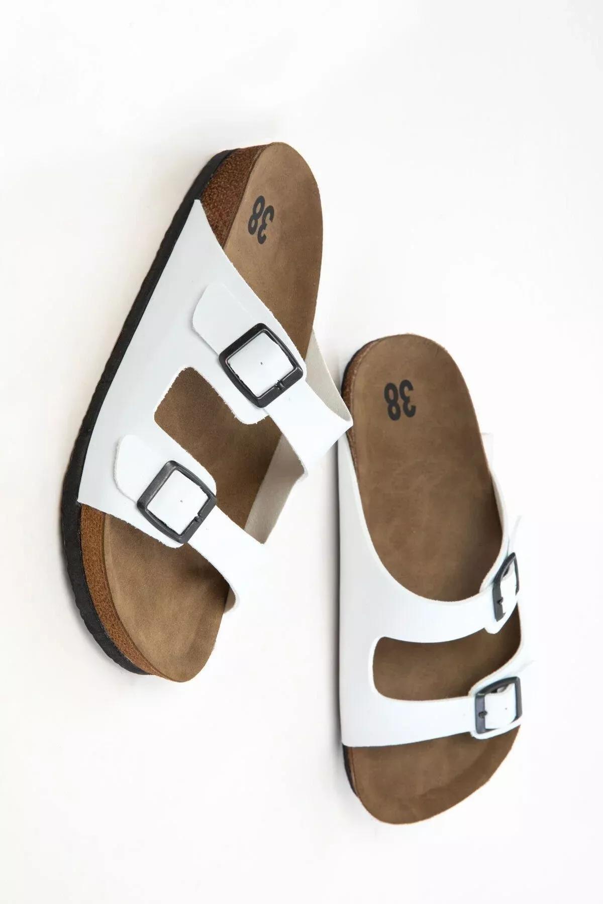 White Belted Flat Sandals, White, large image number 9