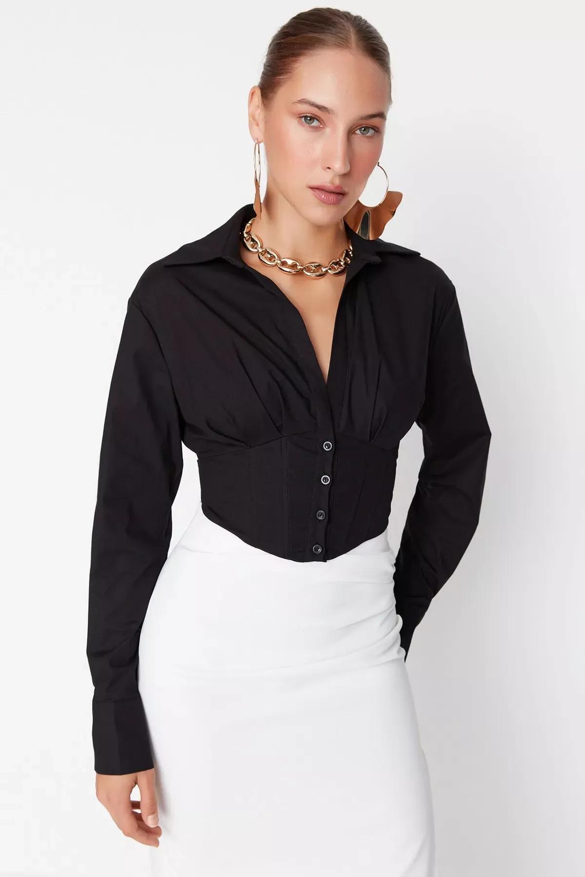 Black Fitted Collared Shirt, Black, large image number 3