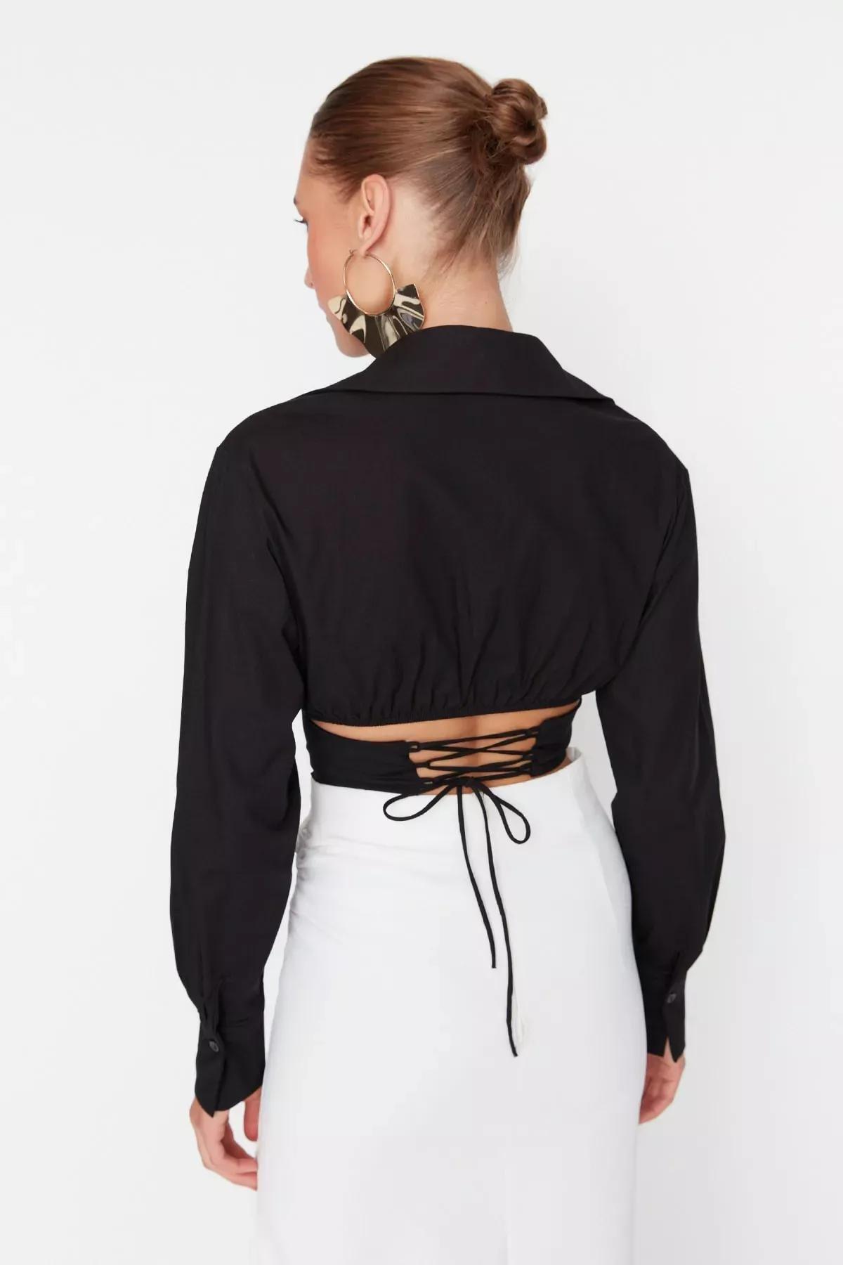 Black Fitted Collared Shirt, Black, large image number 4