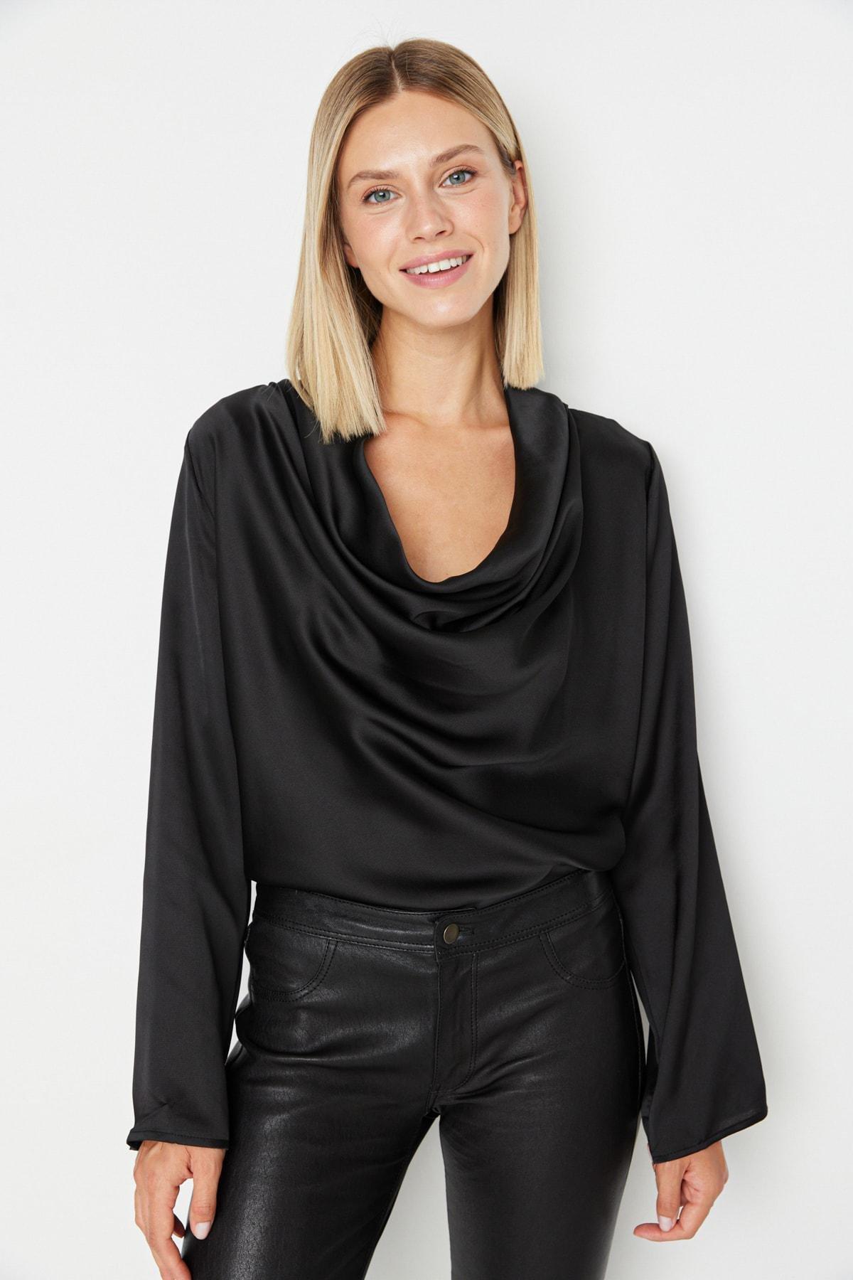 Black Cowl Neck Blouse, , large image number 0