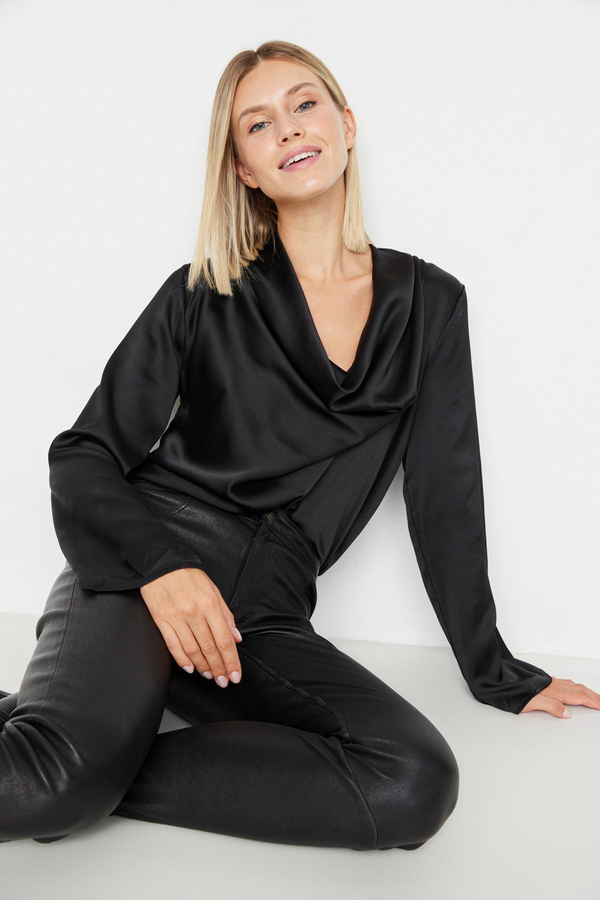 Black Cowl Neck Blouse, , large image number 2