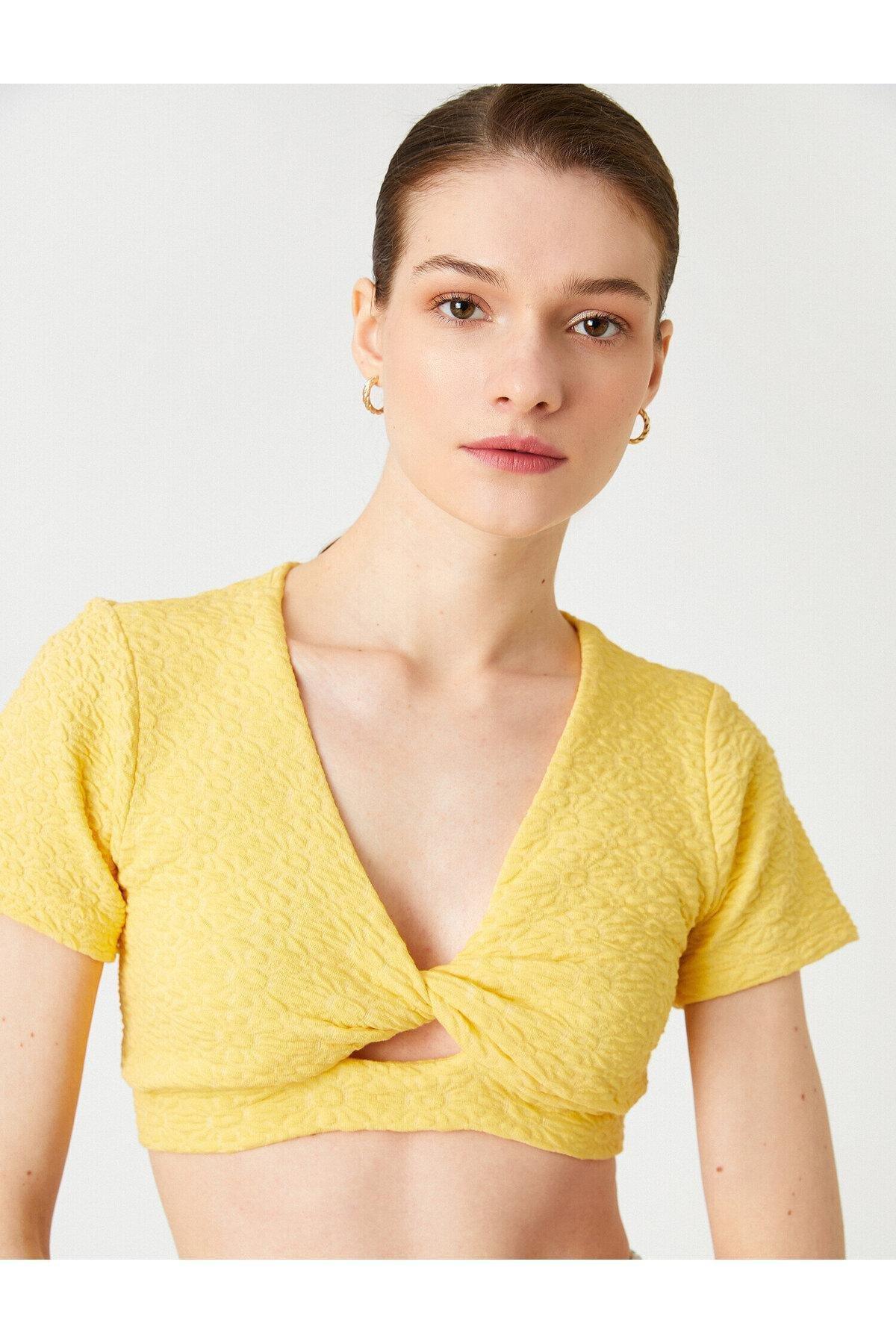 Koton - Yellow V-Neck Crop Undershirt