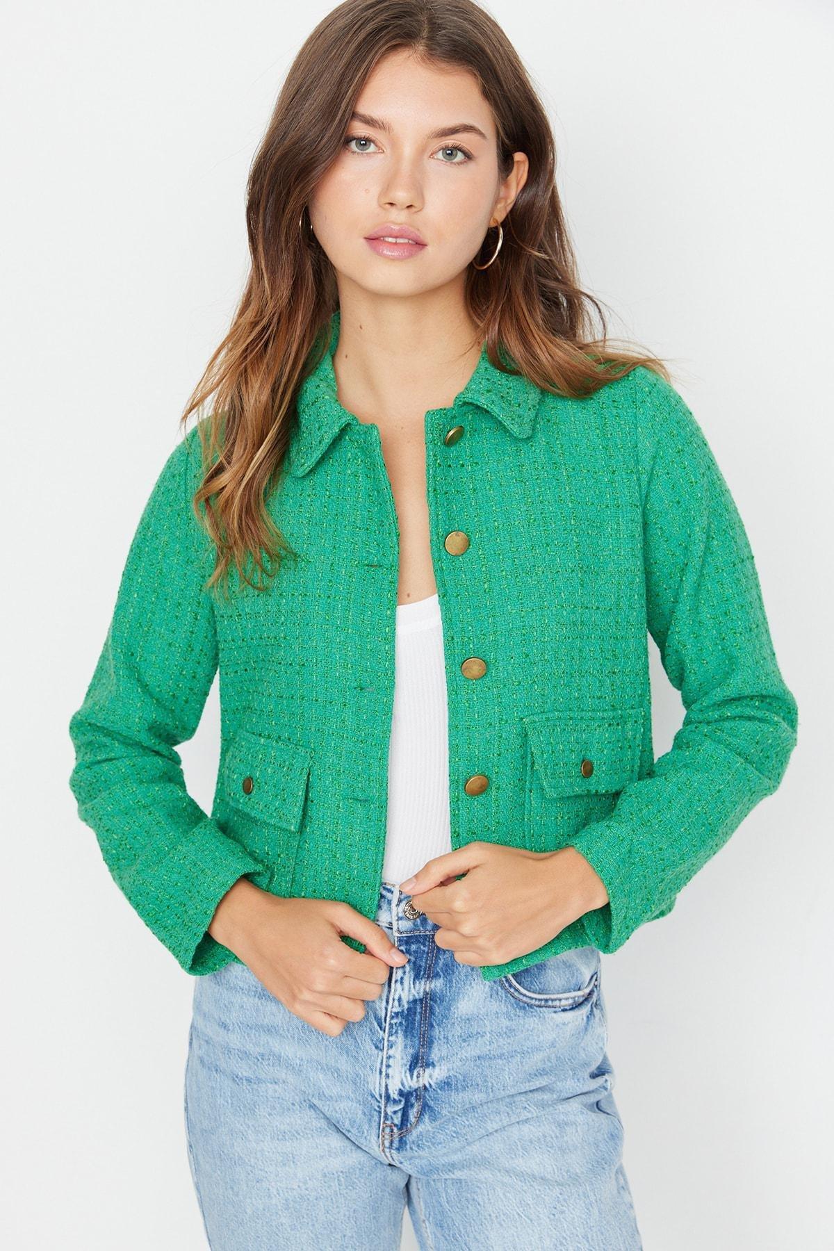 Trendyol - Green Shirt Collar Jacket