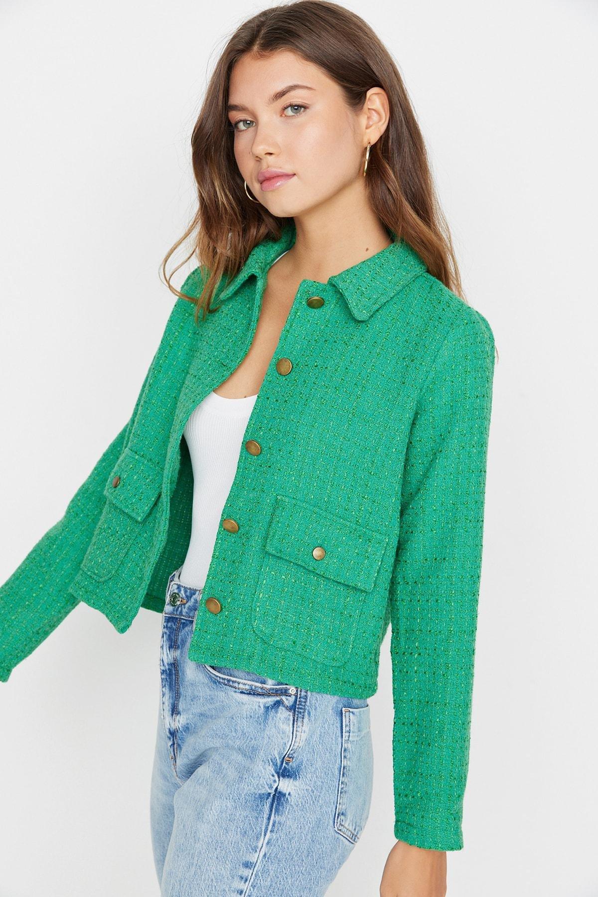 Trendyol - Green Shirt Collar Jacket