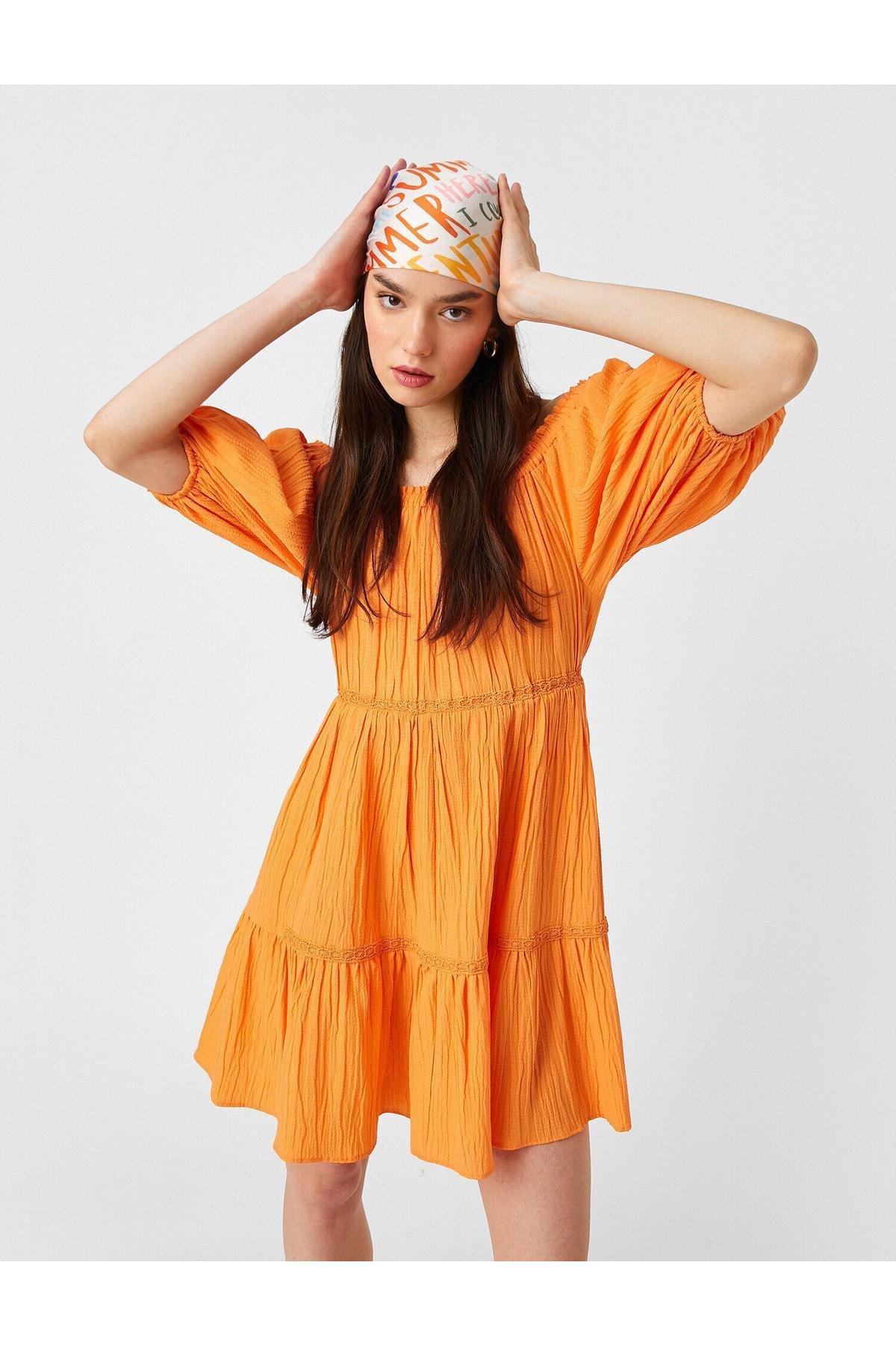 Koton - Orange Balloon Sleeve Mini Dress