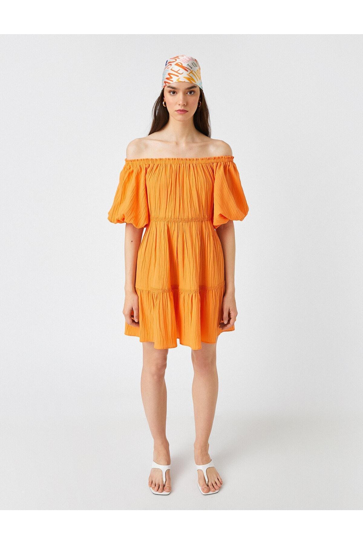 Koton - Orange Balloon Sleeve Mini Dress