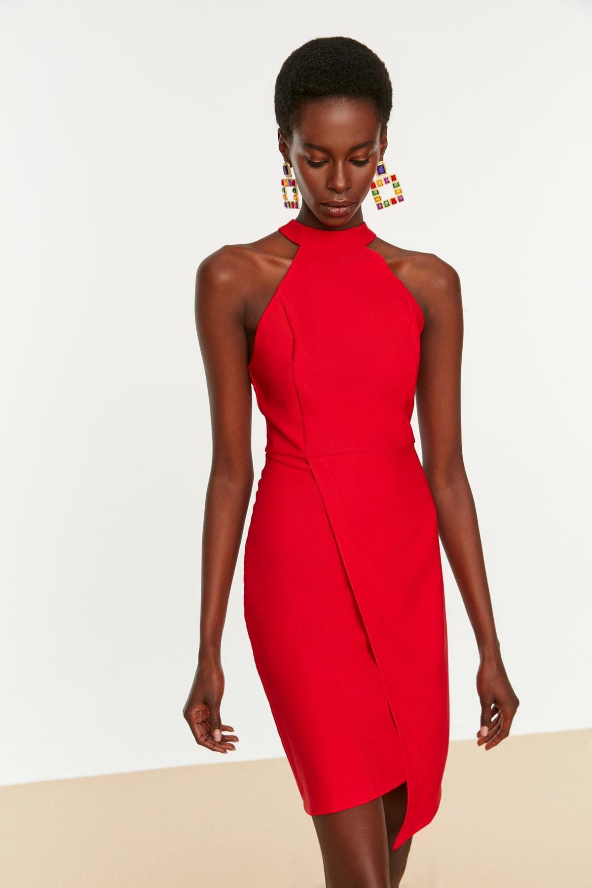 Red Bodycon Crew Neck Dress, , large image number 0