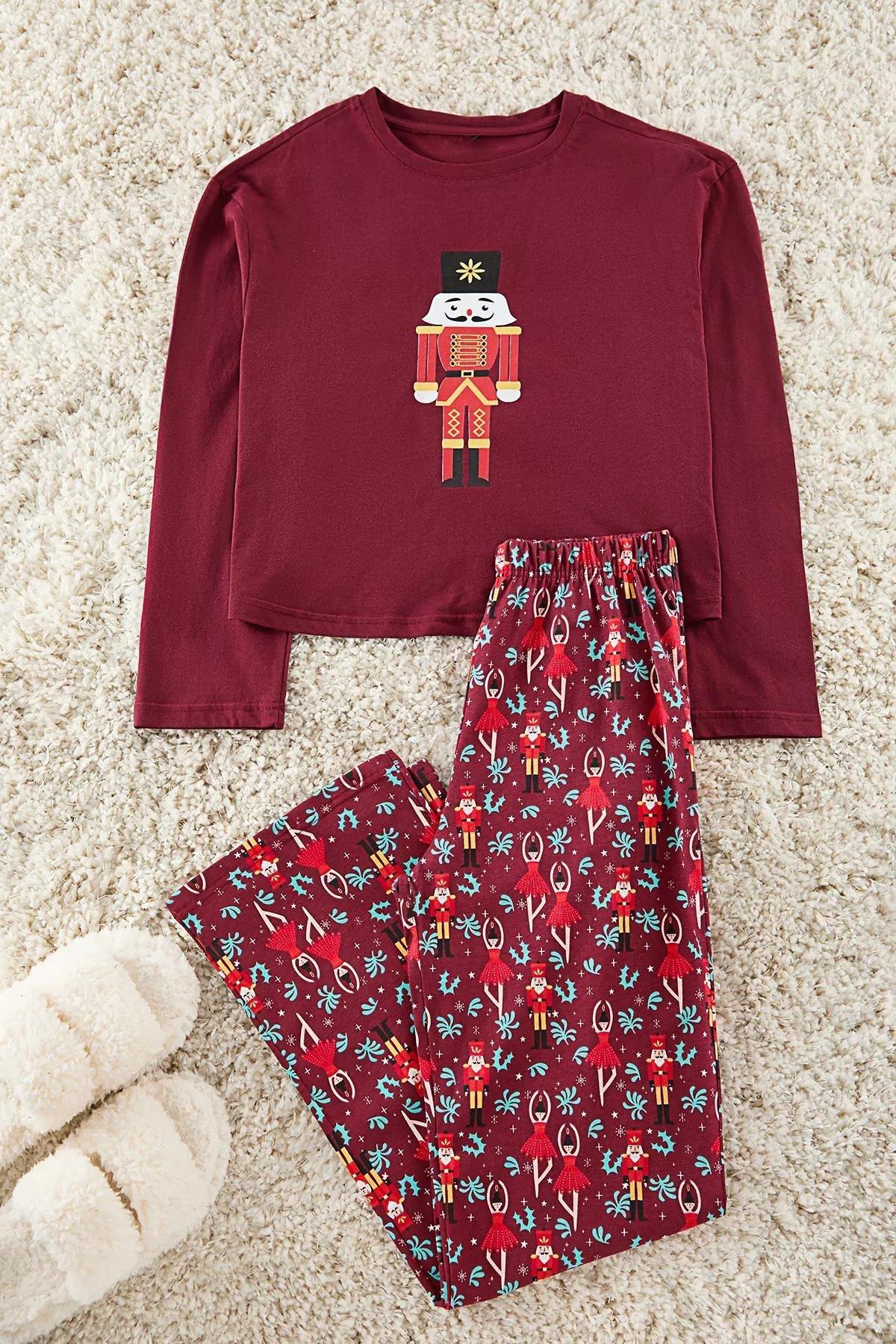 Red Christmas Pajama Set, Burgundy, medium