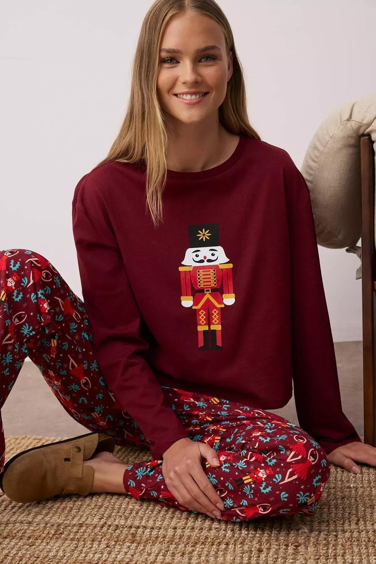 Red Christmas Pajama Set, Burgundy, medium