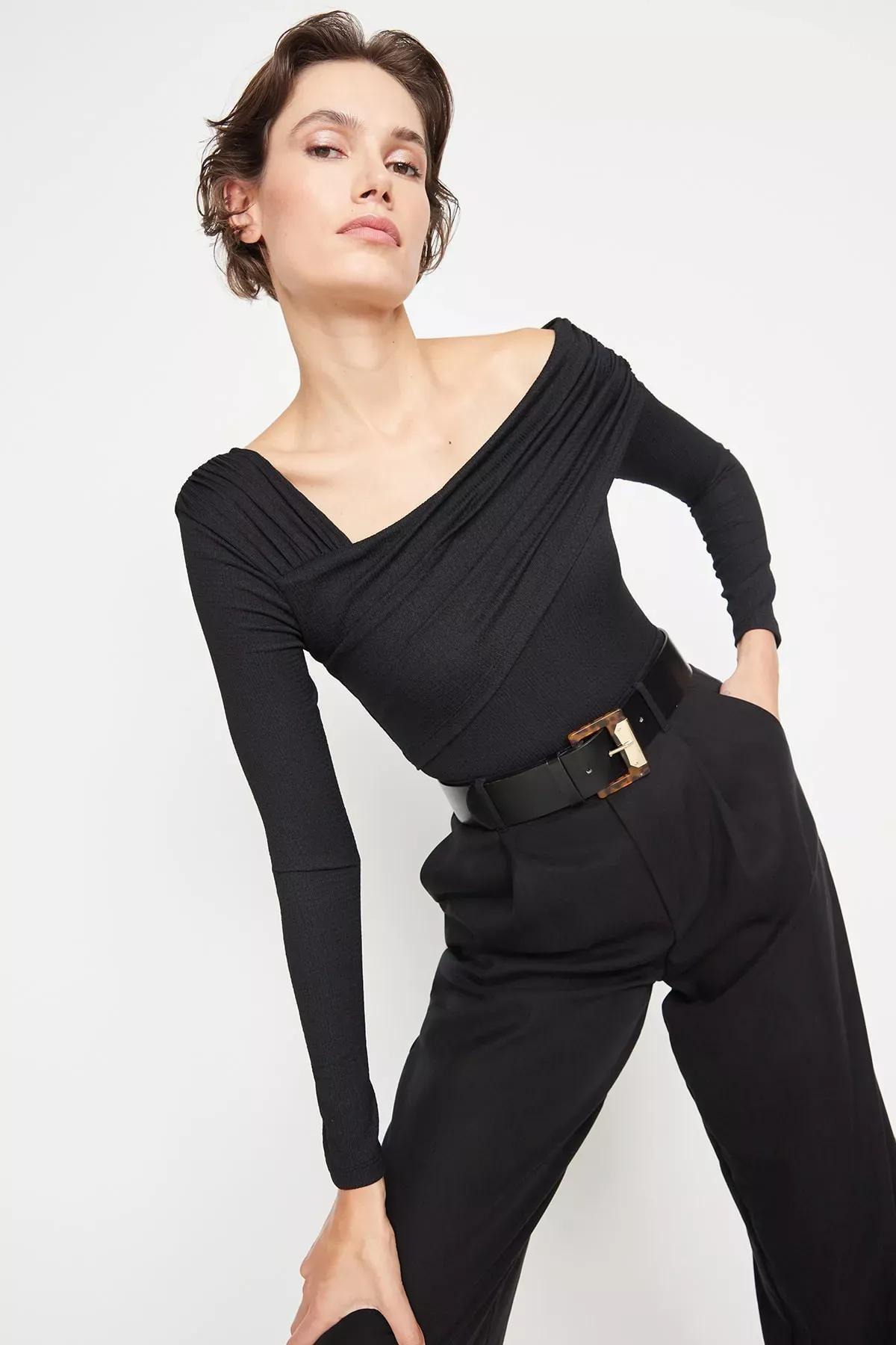 Black Carmen Collar Bodysuit, , large image number 1