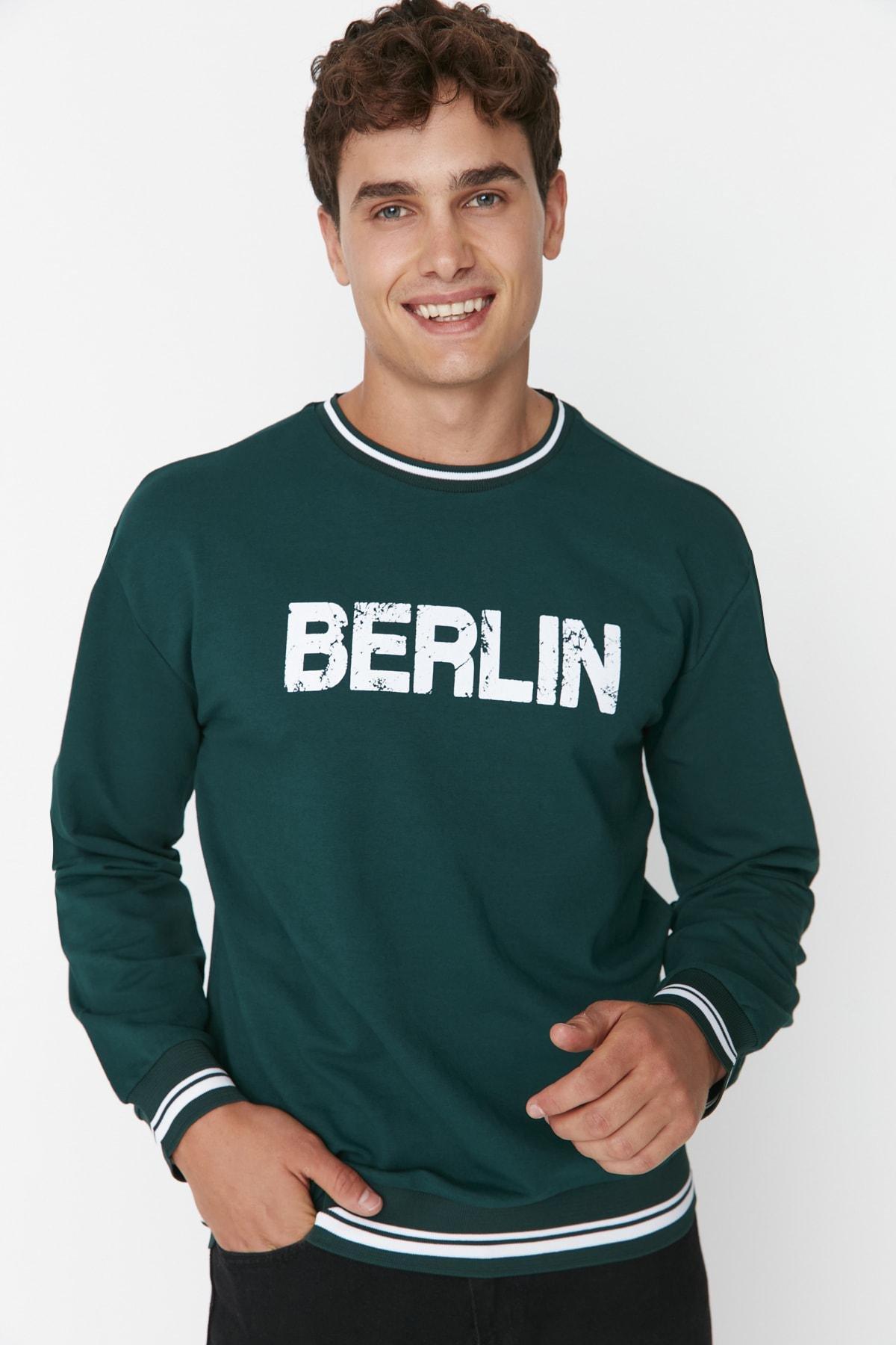 Green Relaxed Crew Neck Sweatshirt, , large image number 1