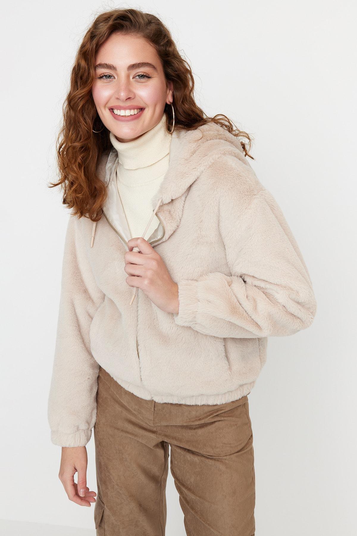 Beige Oversize Hooded Jacket, , large image number 0