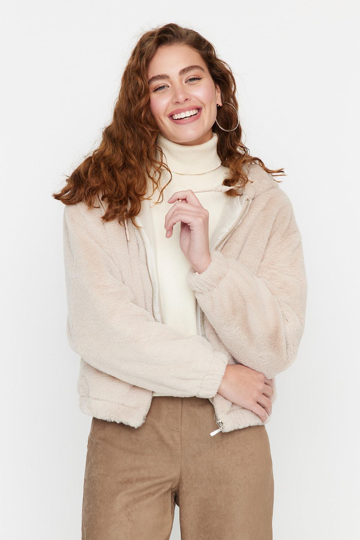 Beige Oversize Hooded Jacket, , large image number 1