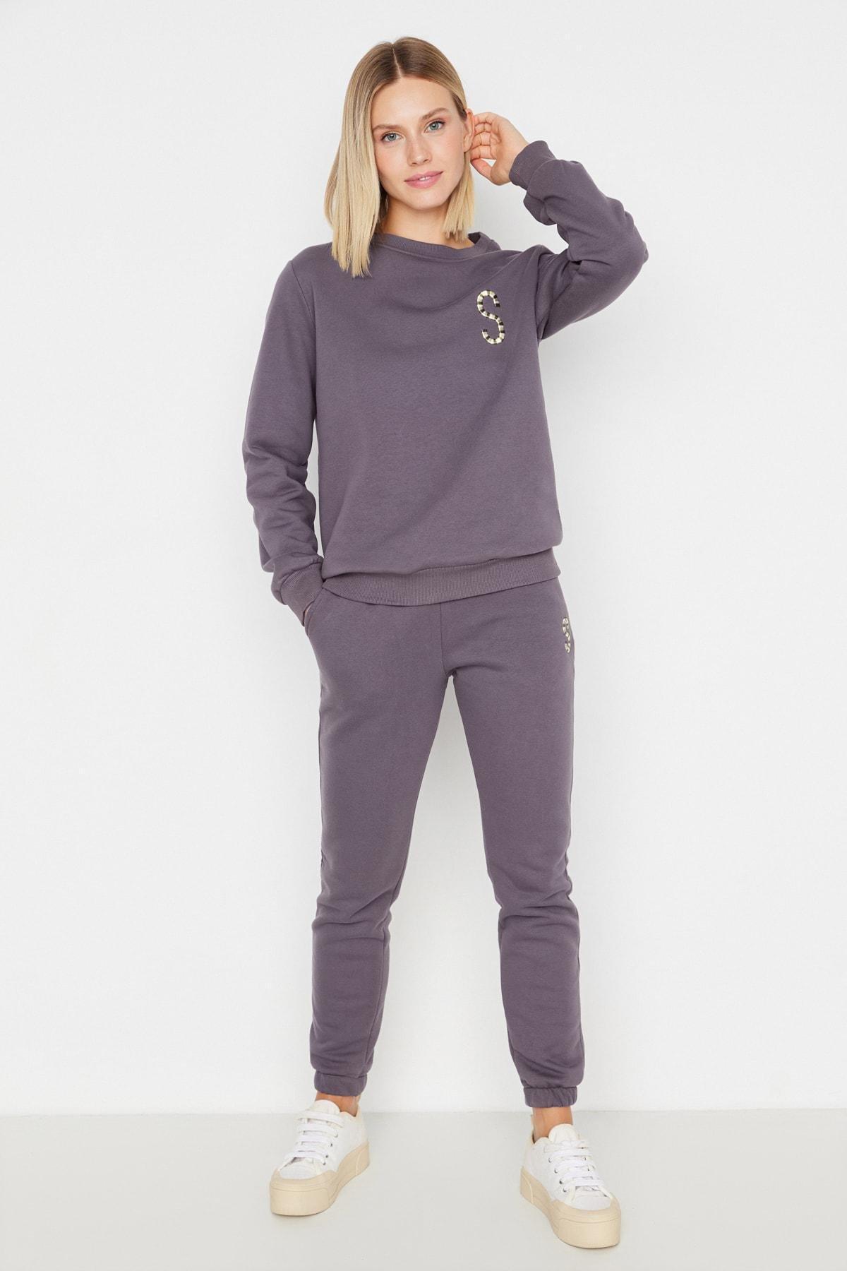Grey Embroidered Sweatsuit Co-Ord Set, , large image number 0