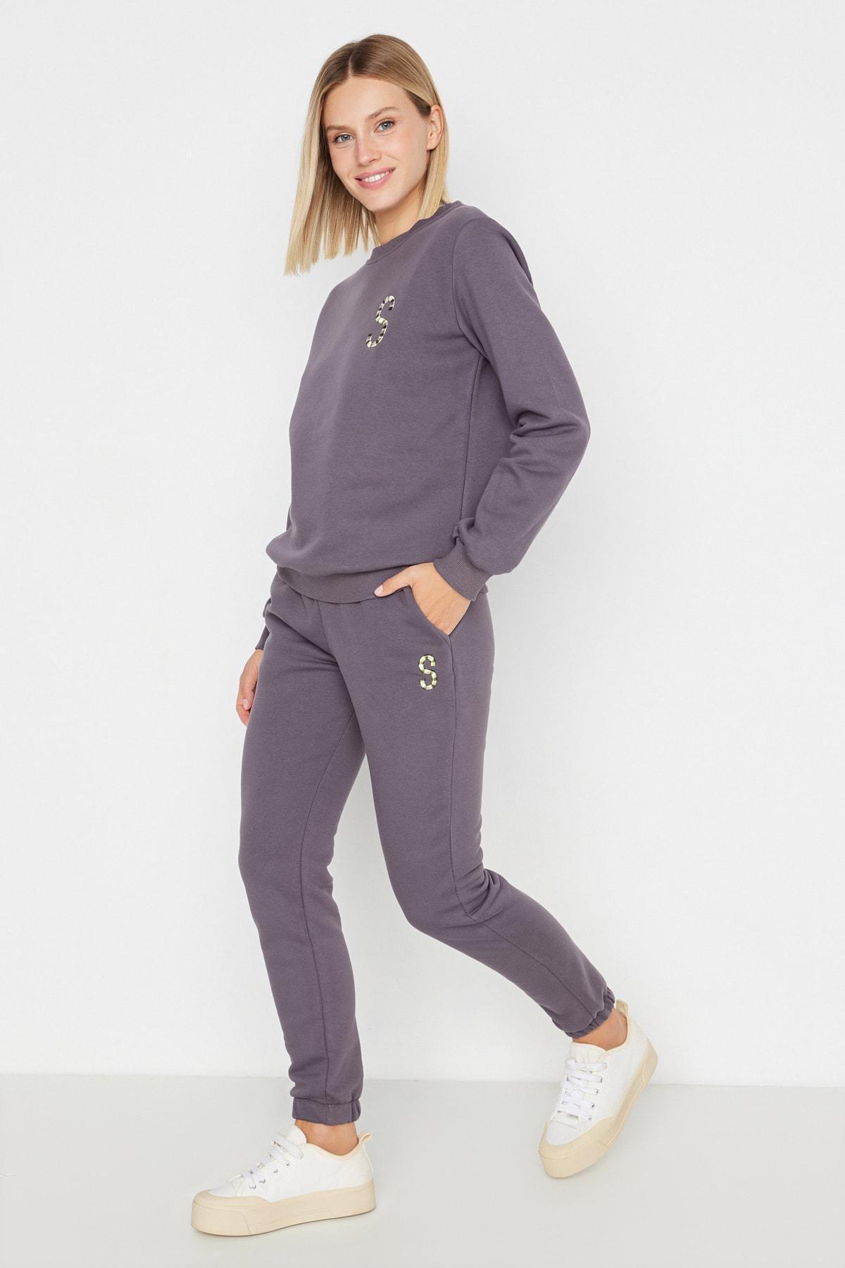Grey Embroidered Sweatsuit Co-Ord Set, , large image number 1
