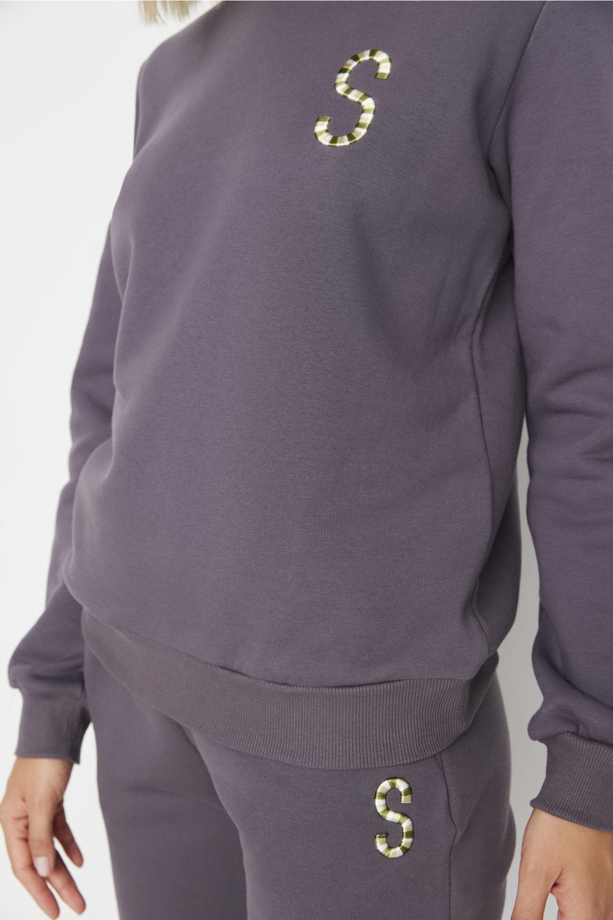 Grey Embroidered Sweatsuit Co-Ord Set, , large image number 3