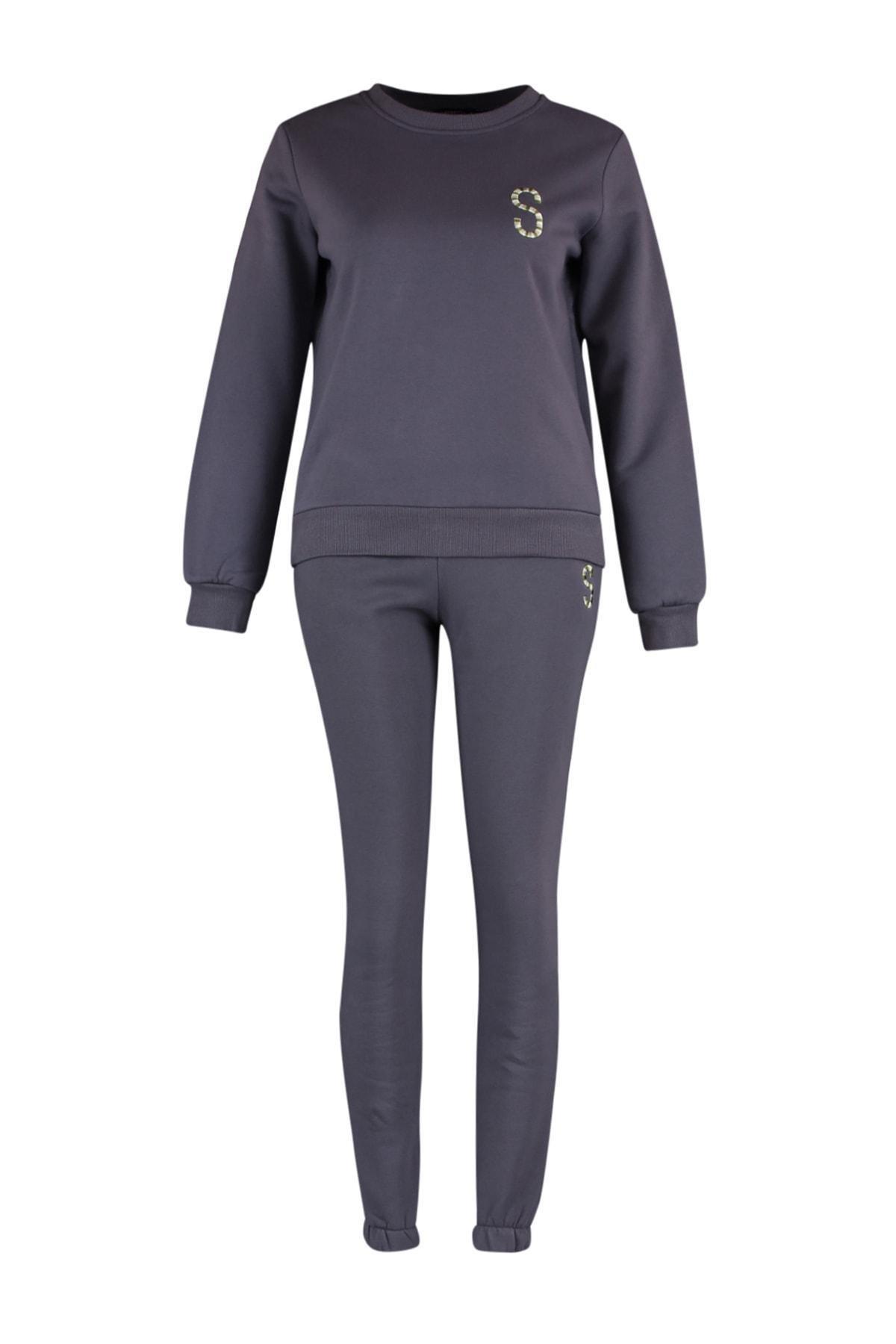 Grey Embroidered Sweatsuit Co-Ord Set, , large image number 5