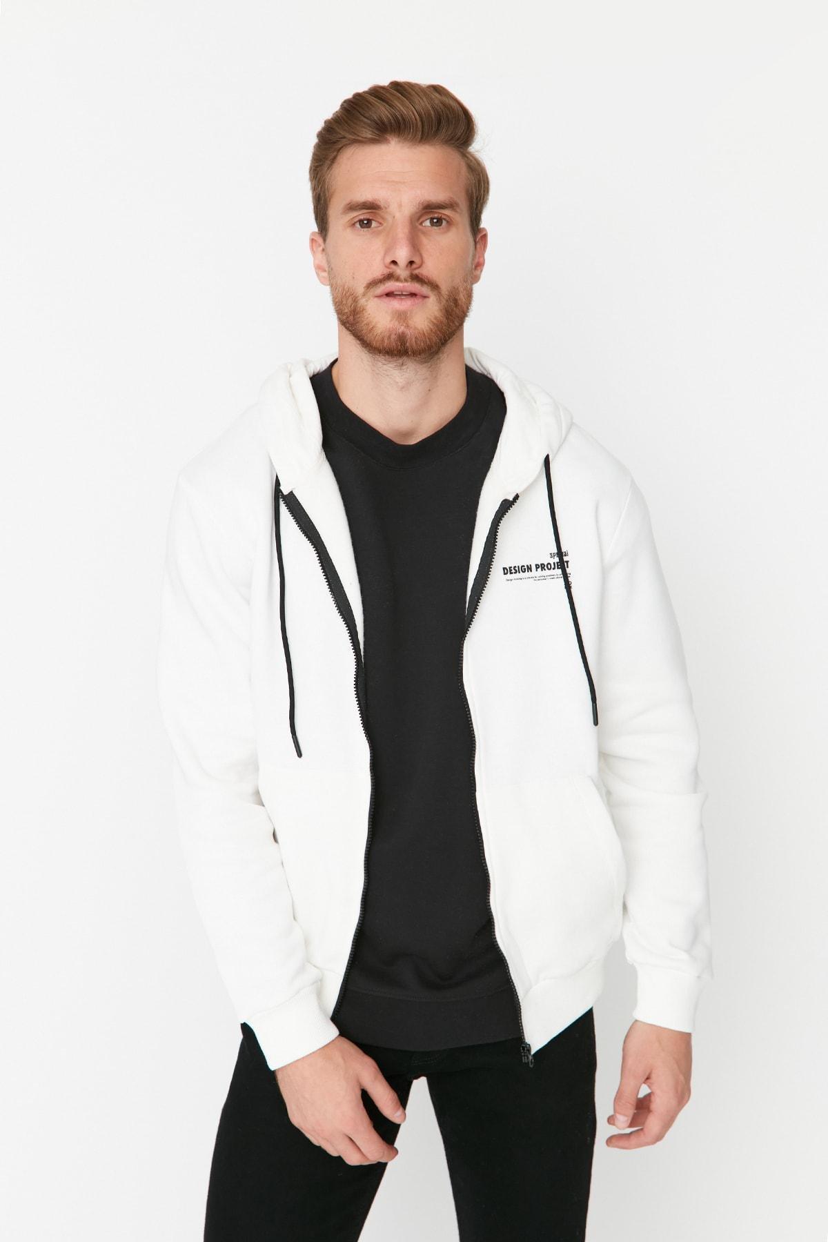 White Print Hooded Sweatshirt, , large image number 0