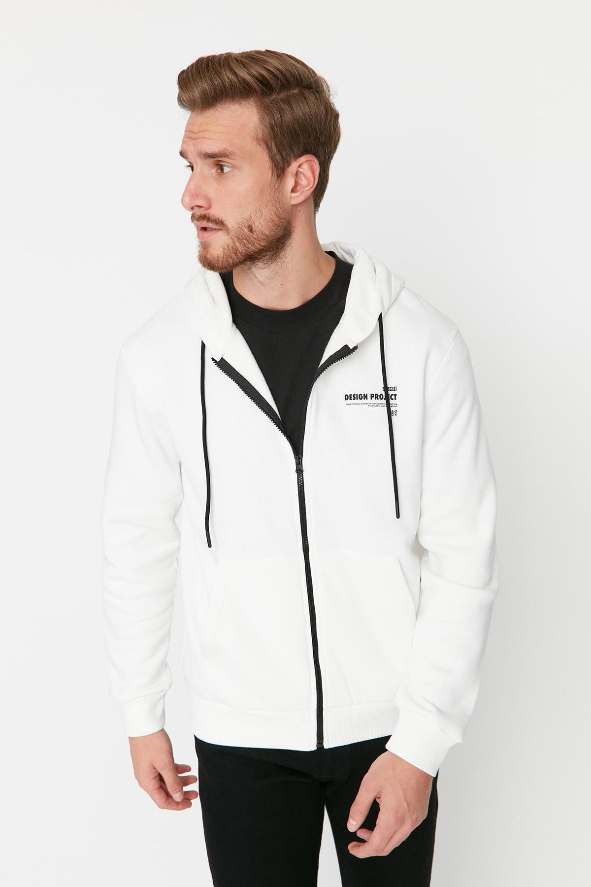 White Print Hooded Sweatshirt, , large image number 1
