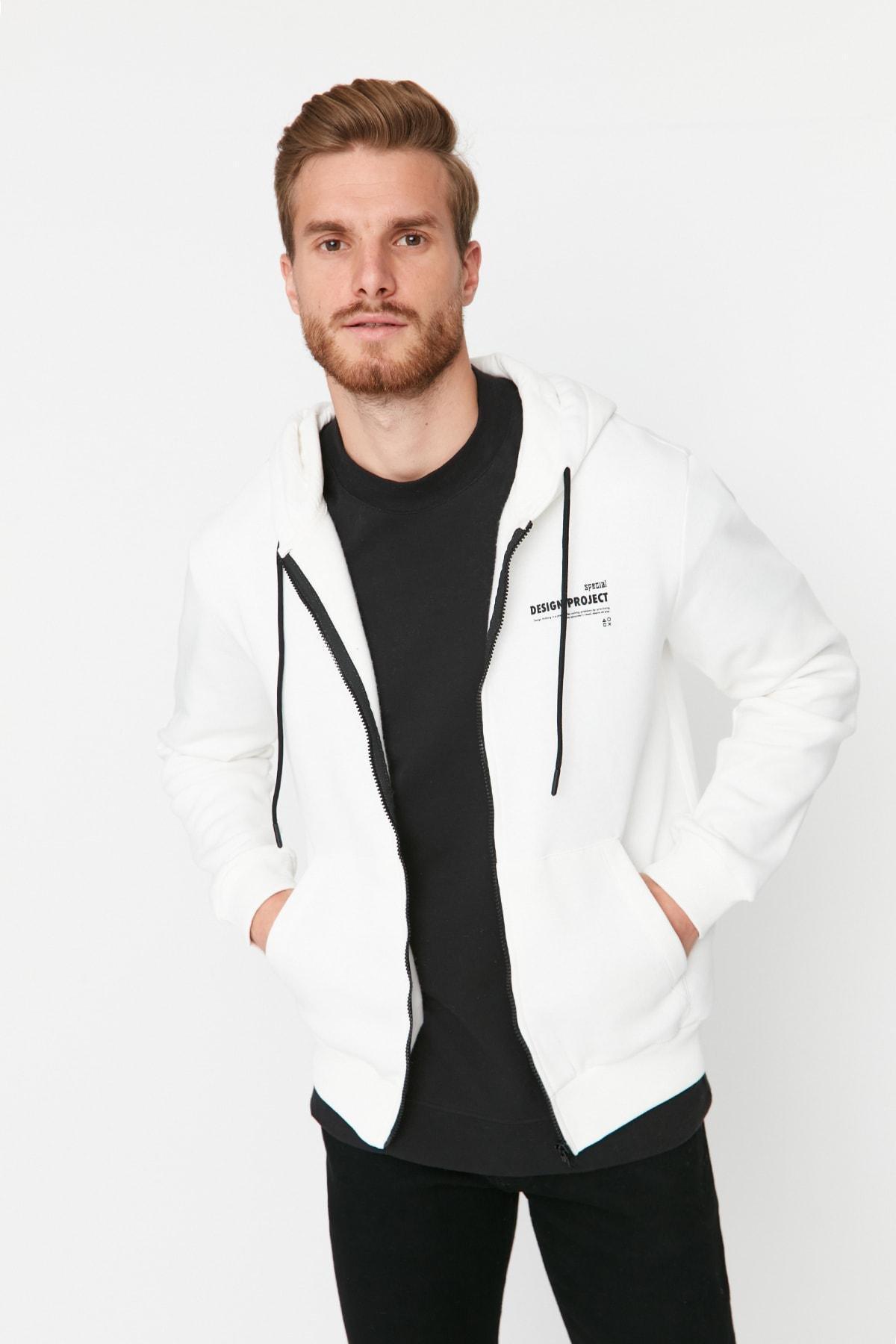 White Print Hooded Sweatshirt, , large image number 2