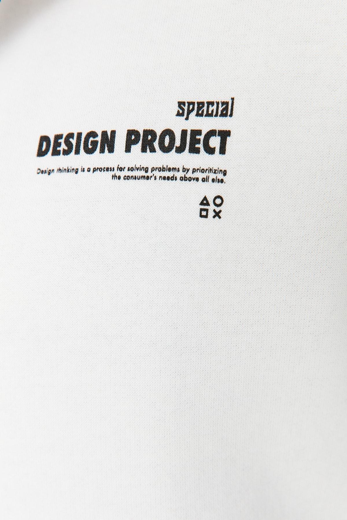 White Print Hooded Sweatshirt, , large image number 4
