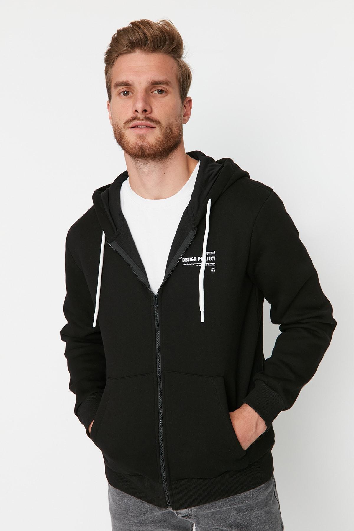 Black Print Hooded Sweatshirt, , large image number 0
