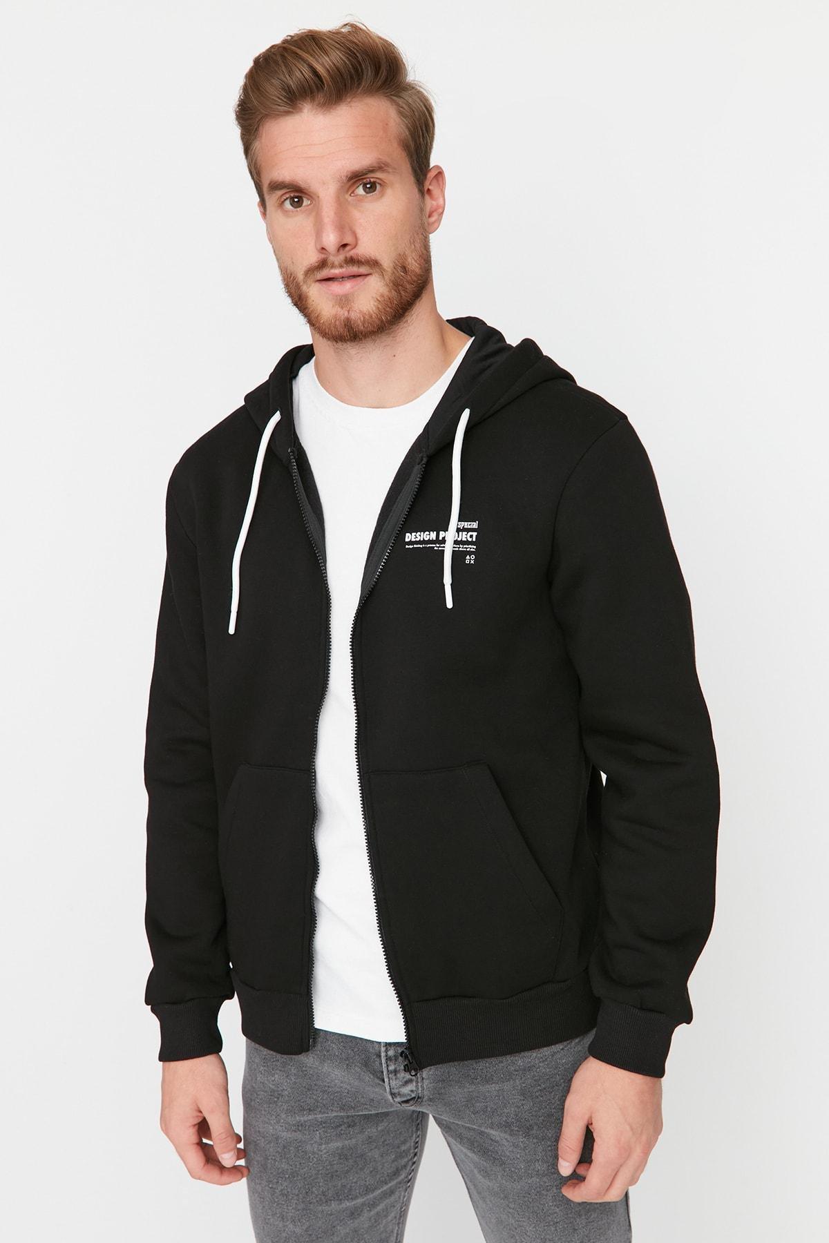 Black Print Hooded Sweatshirt, , large image number 1