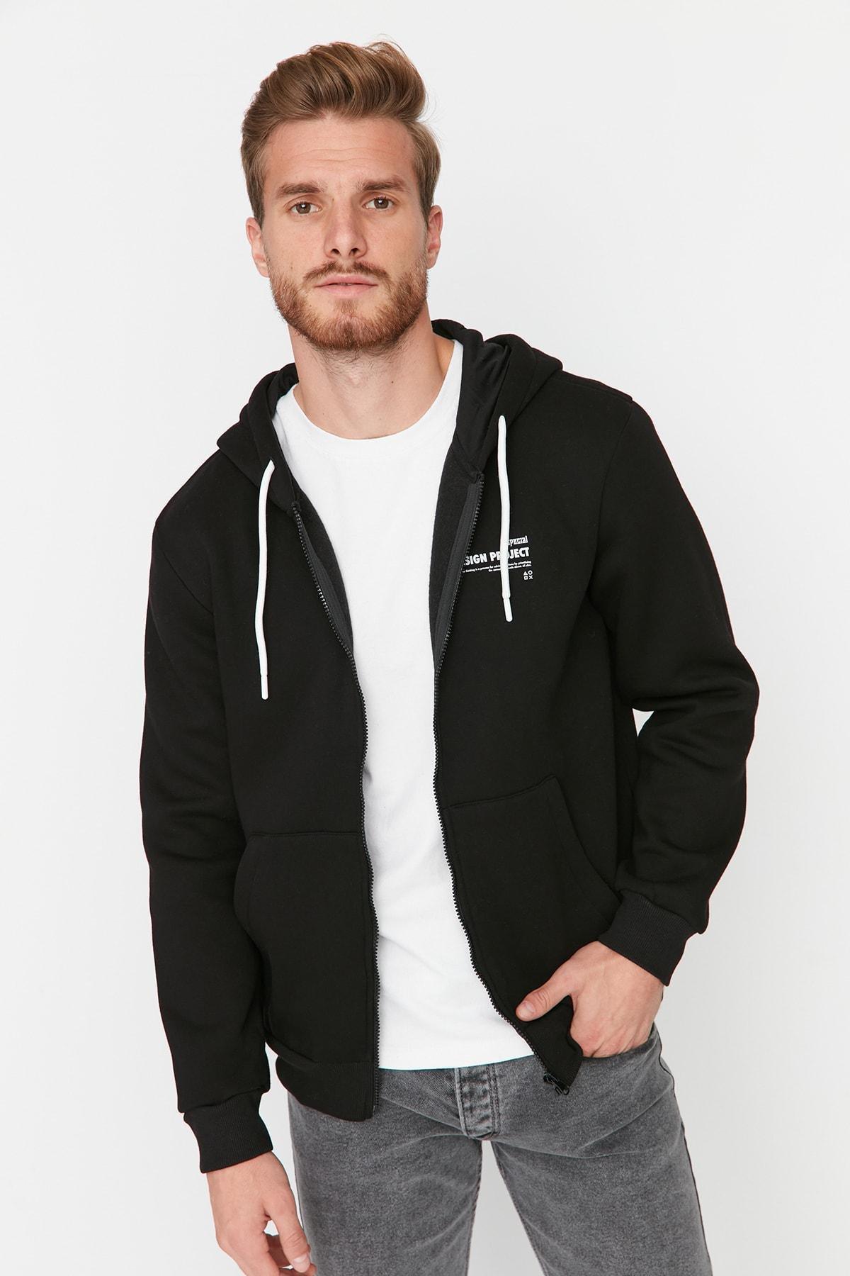 Black Print Hooded Sweatshirt, , large image number 3