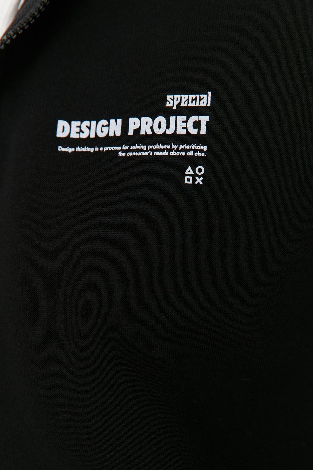 Black Print Hooded Sweatshirt, , large image number 4