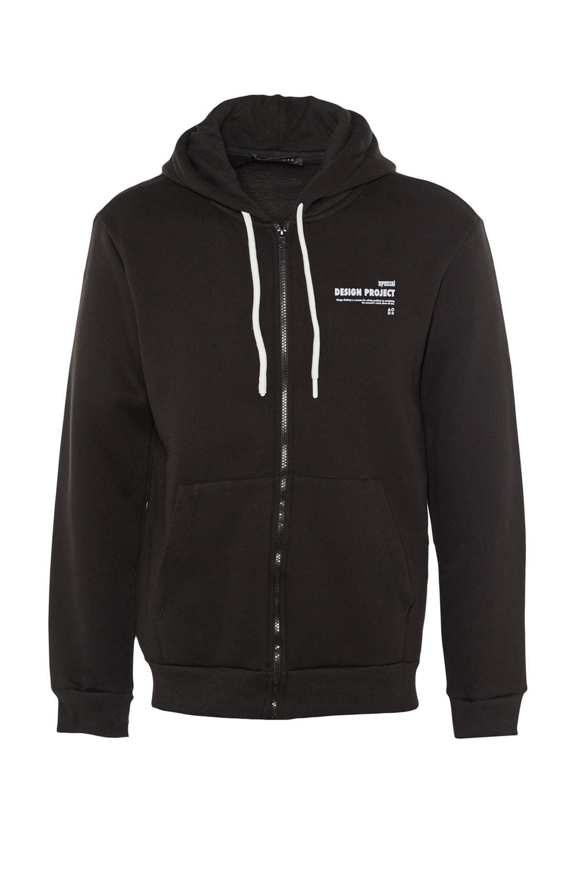Black Print Hooded Sweatshirt, , large image number 6