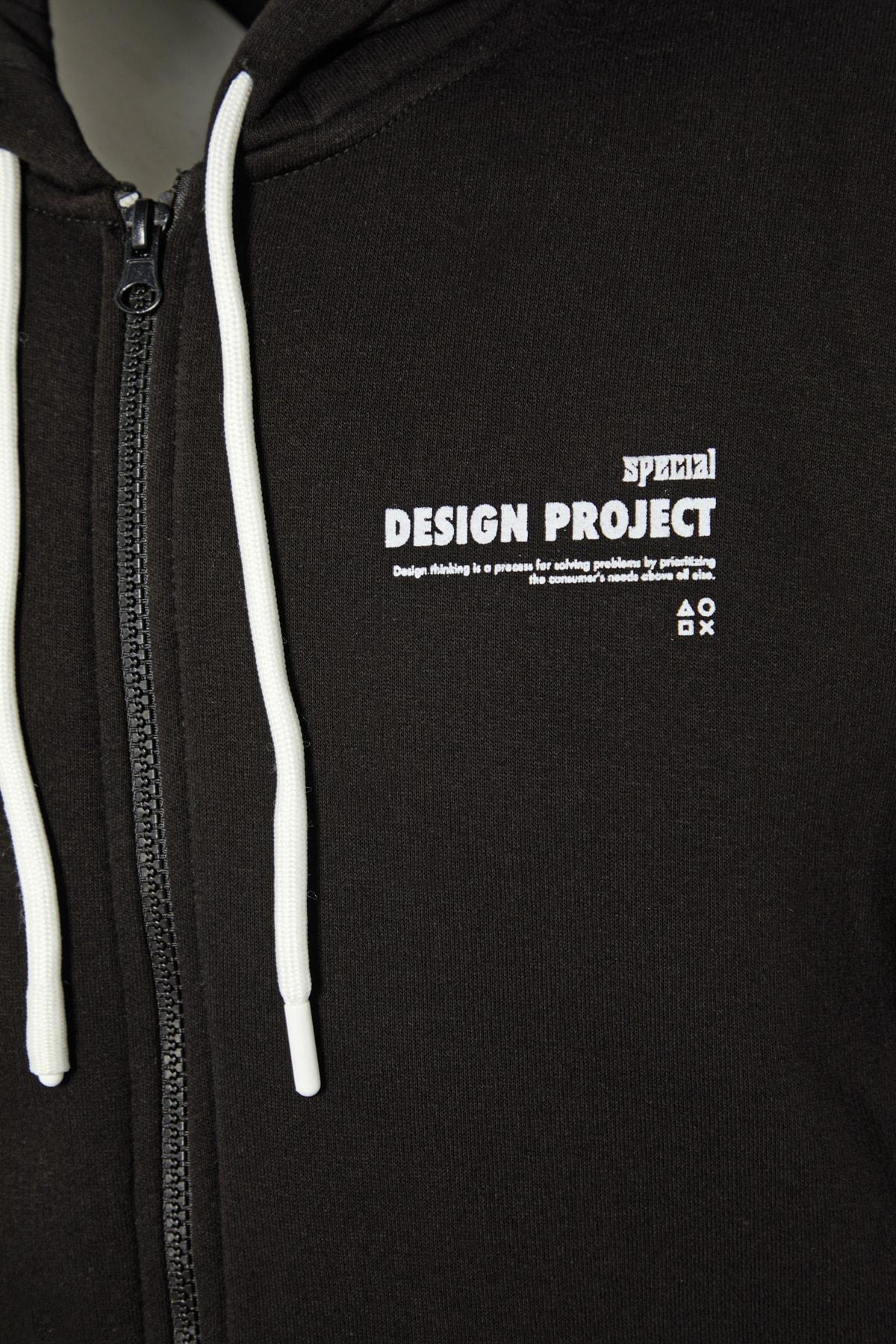 Black Print Hooded Sweatshirt, , large image number 7