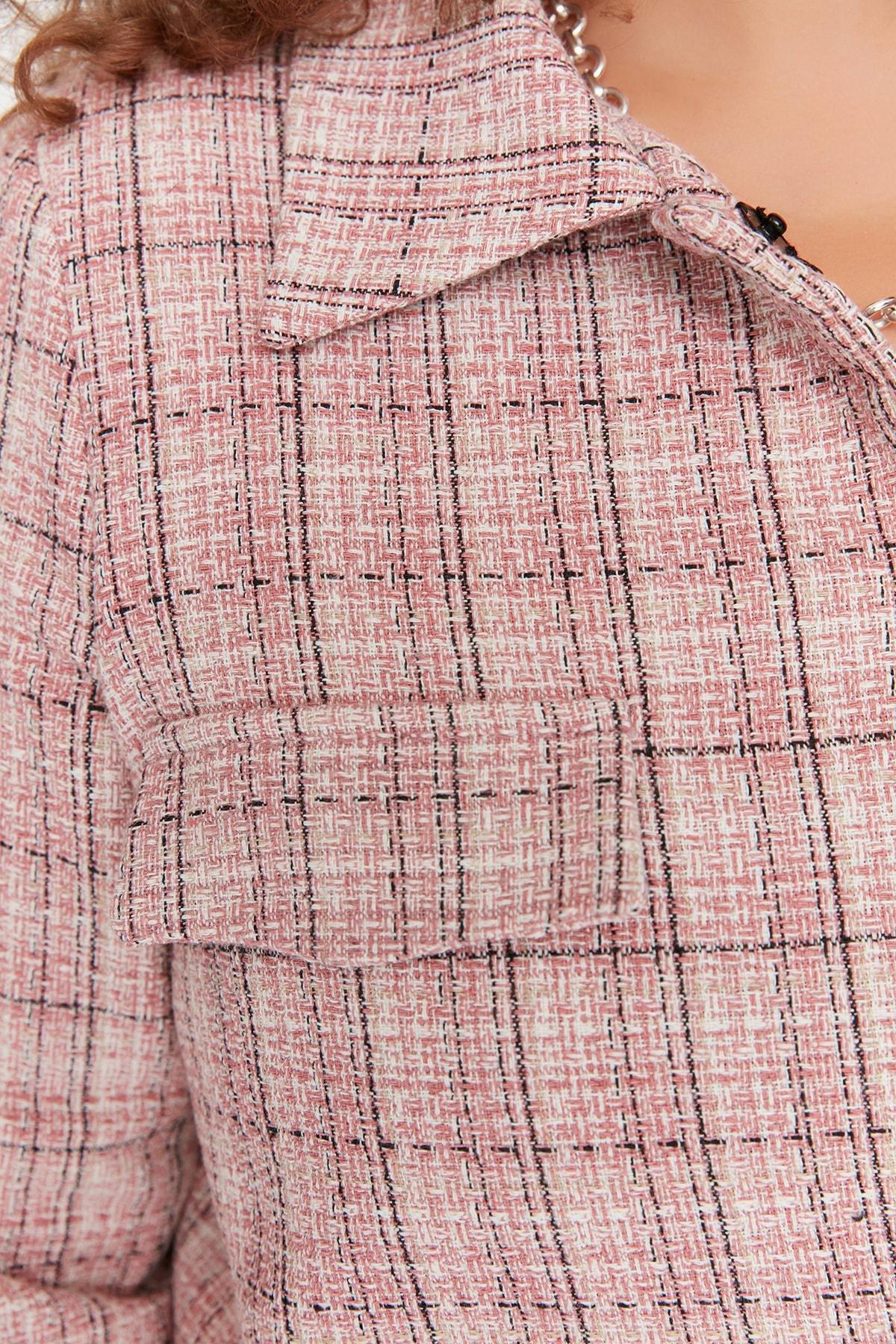 Trendyol - Multicolour Plaid Lapel Collar Plus Size Jacket