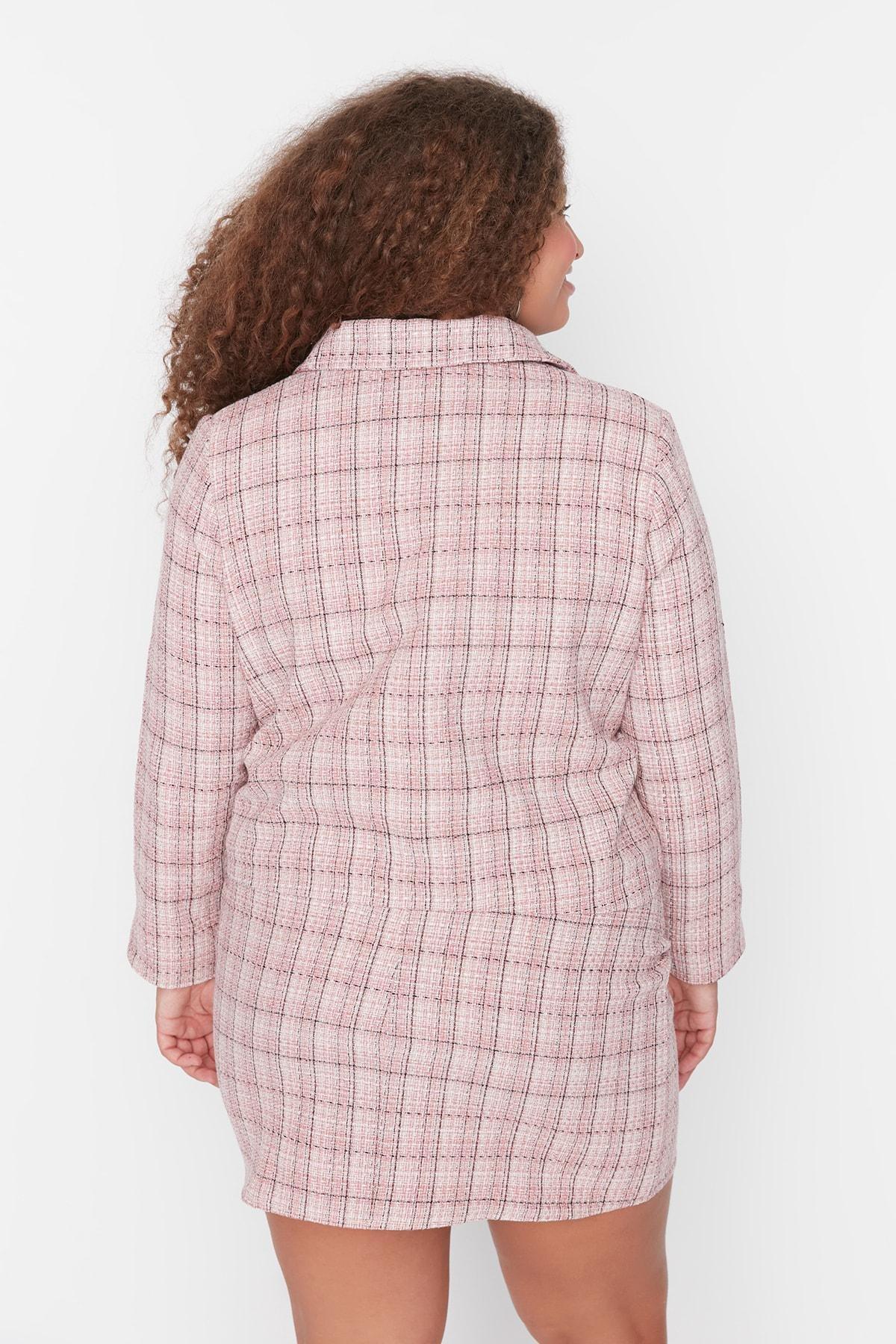 Trendyol - Multicolour Plaid Lapel Collar Plus Size Jacket