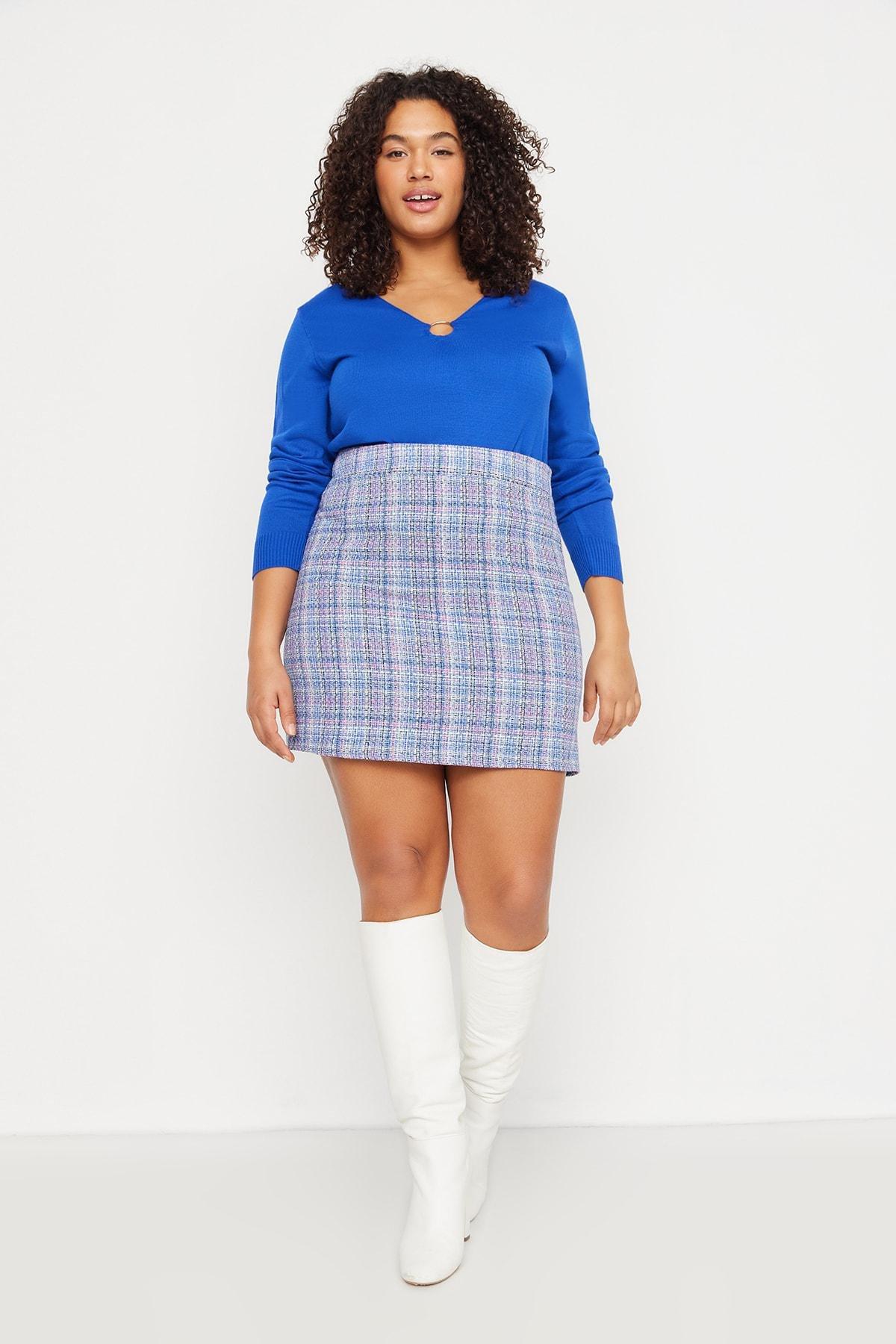 Blue Mini Plus Size Skirt, , large image number 0