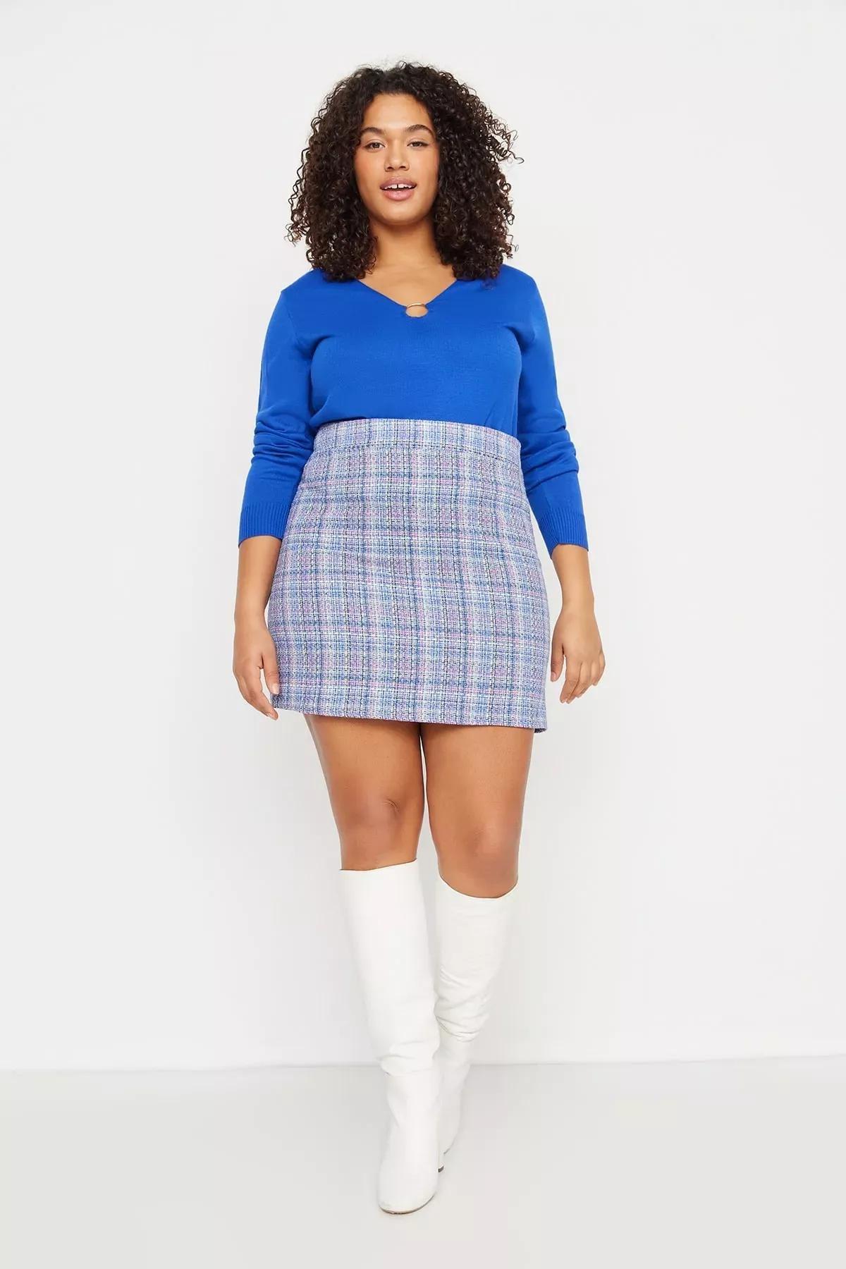 Blue Mini Plus Size Skirt, , large image number 0