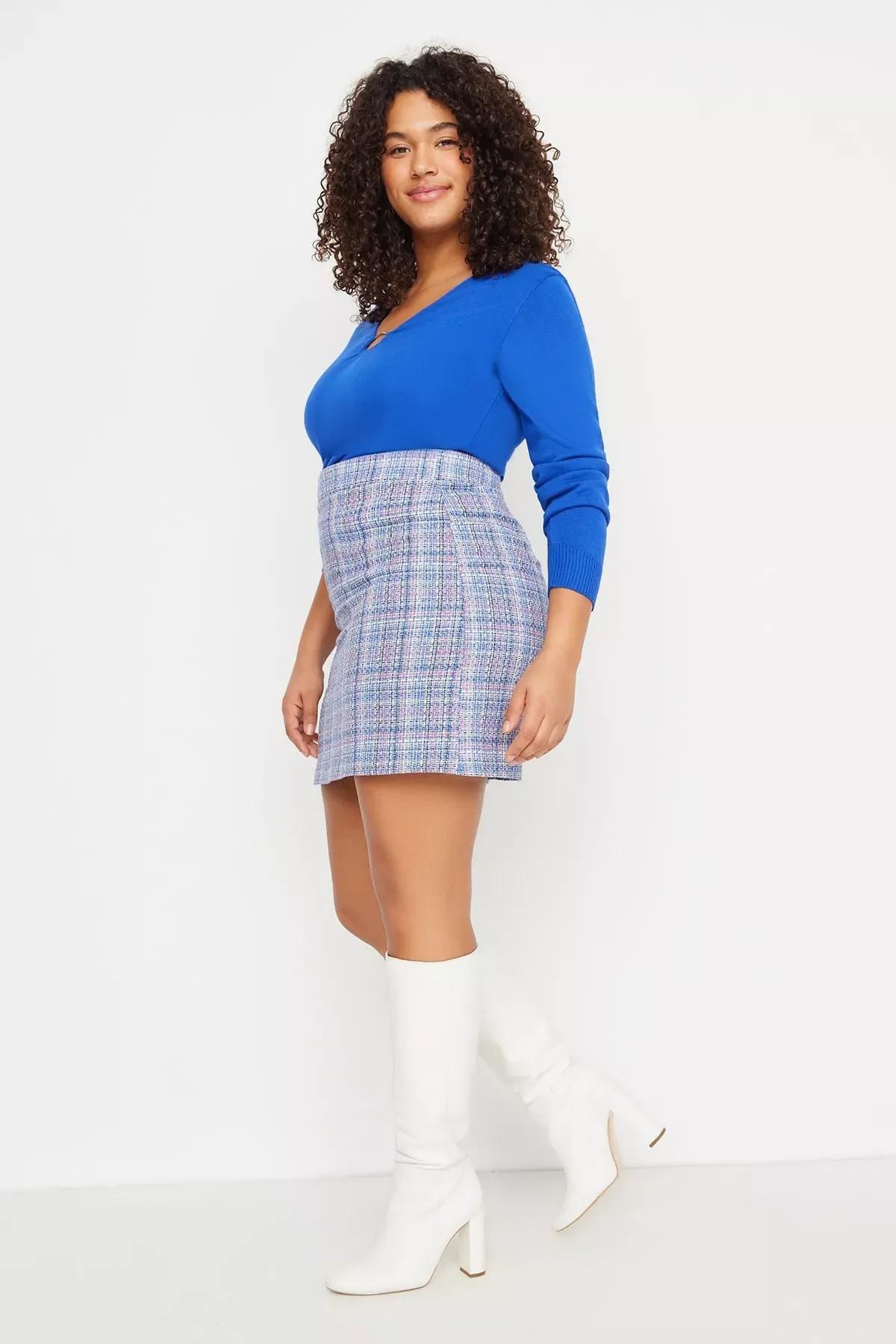 Blue Mini Plus Size Skirt, , large image number 1