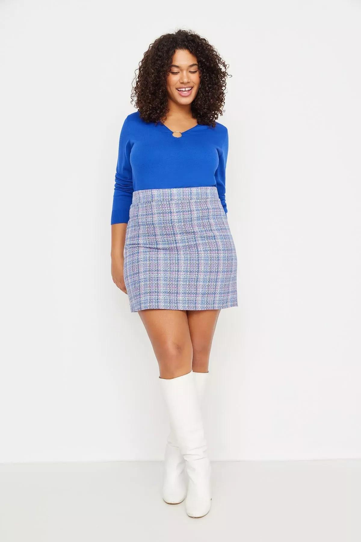 Blue Mini Plus Size Skirt, , large image number 3