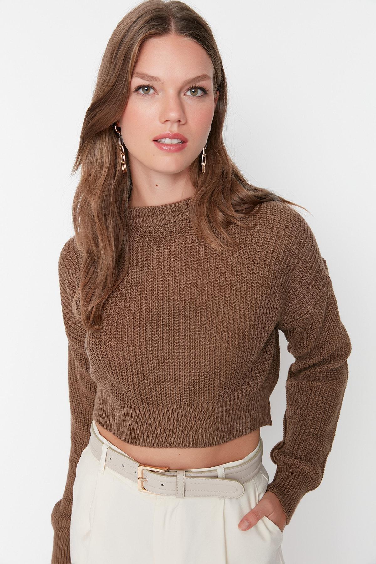 Trendyol - Brown Crew Neck Sweater