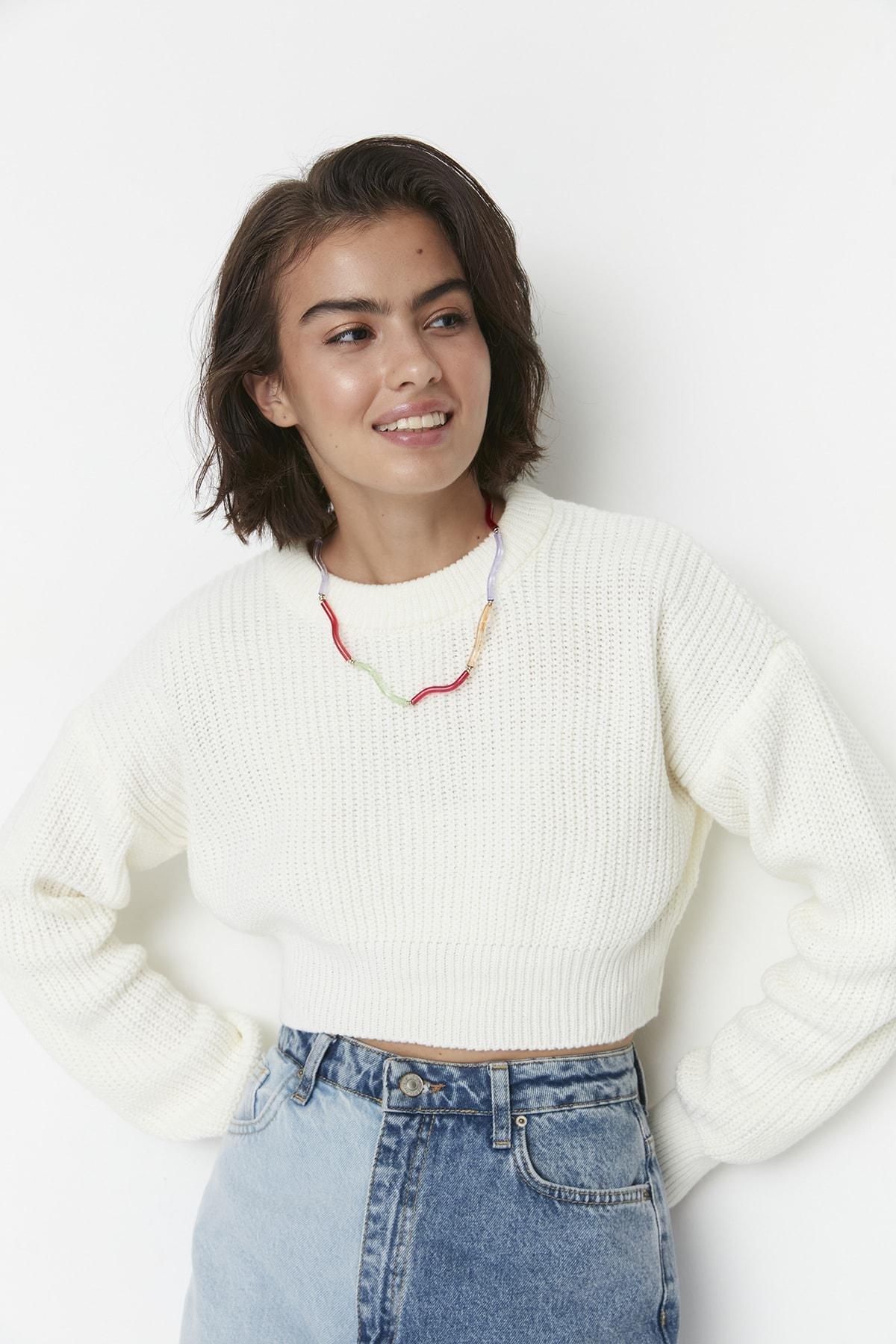 Ecru Crew Neck Sweater, , large image number 1