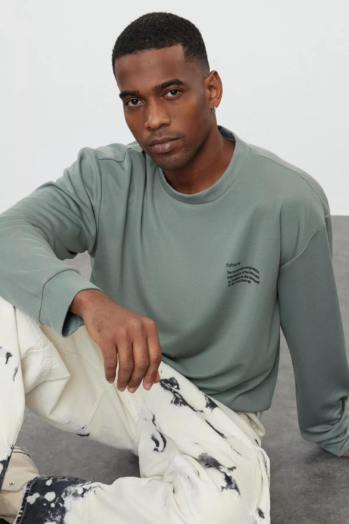 Green Relaxed Crew Neck Sweatshirt, , large image number 1