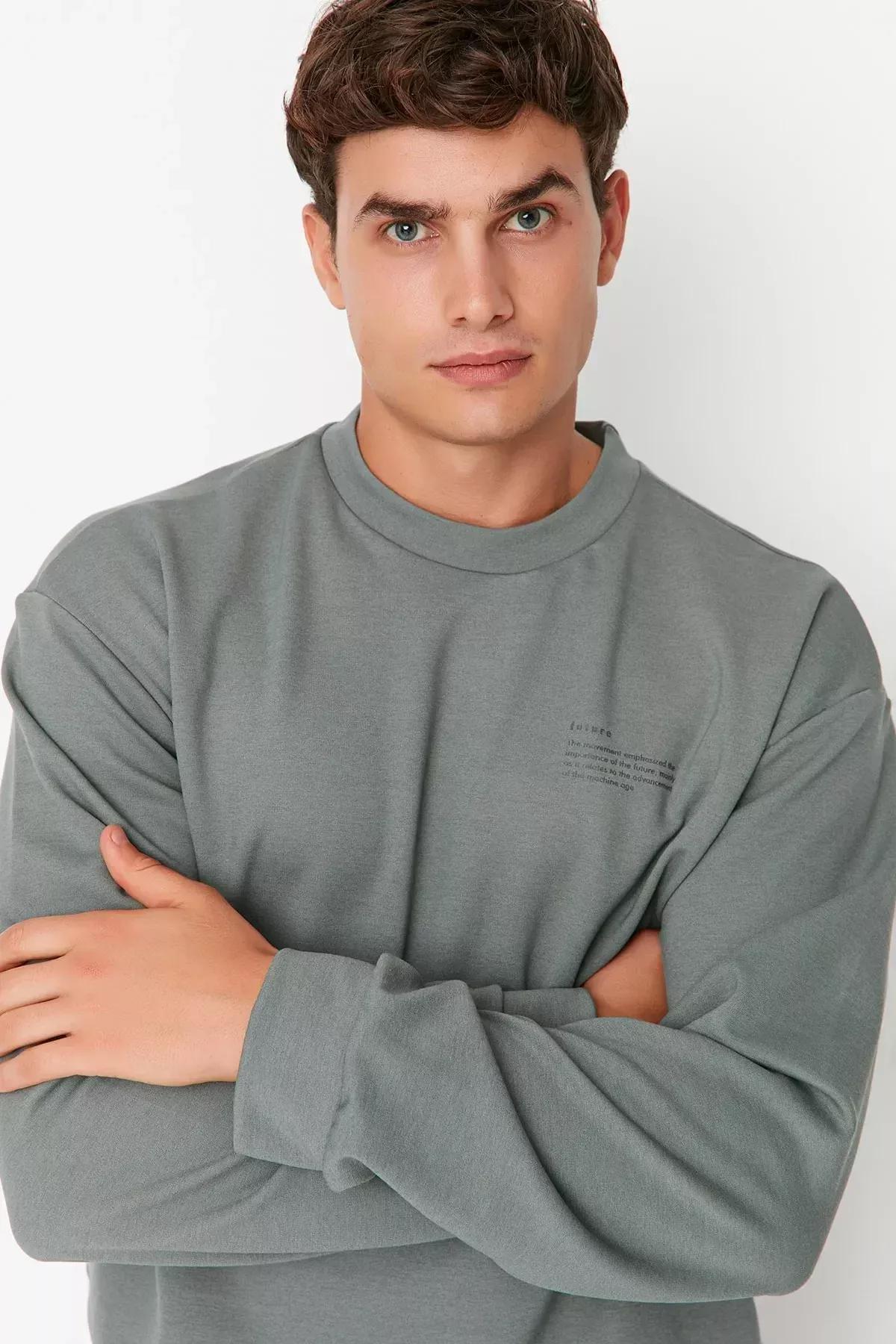 Green Relaxed Crew Neck Sweatshirt, , large image number 7
