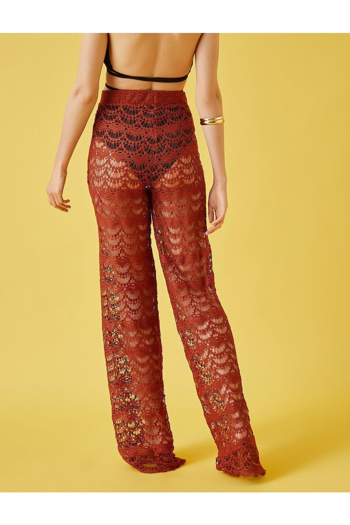 Koton - Brown Knitted Detail Wide Leg Trousers