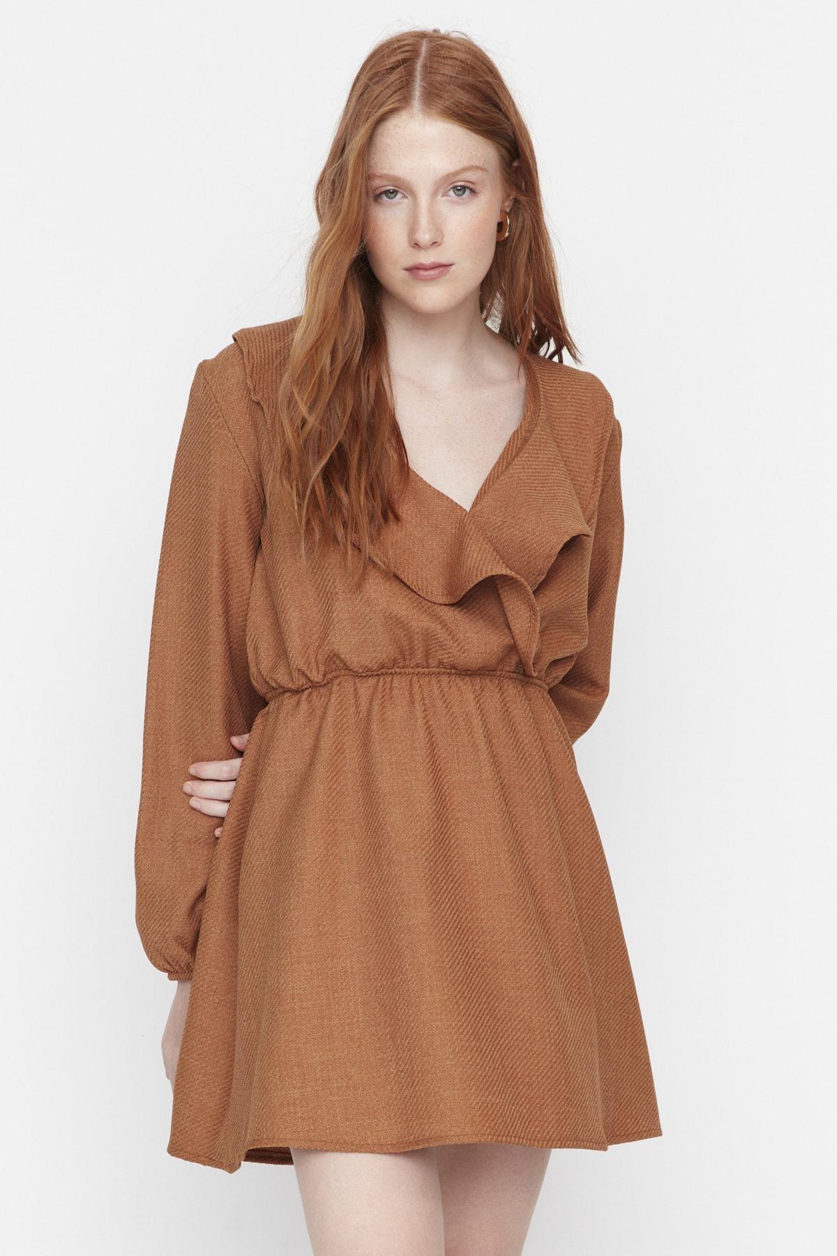 Trendyol - Brown Cache-Coeur Skater Dress