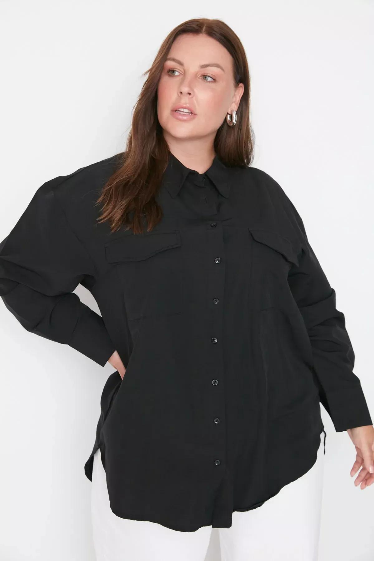 Black Oversize Plus Size Shirt, , large image number 0
