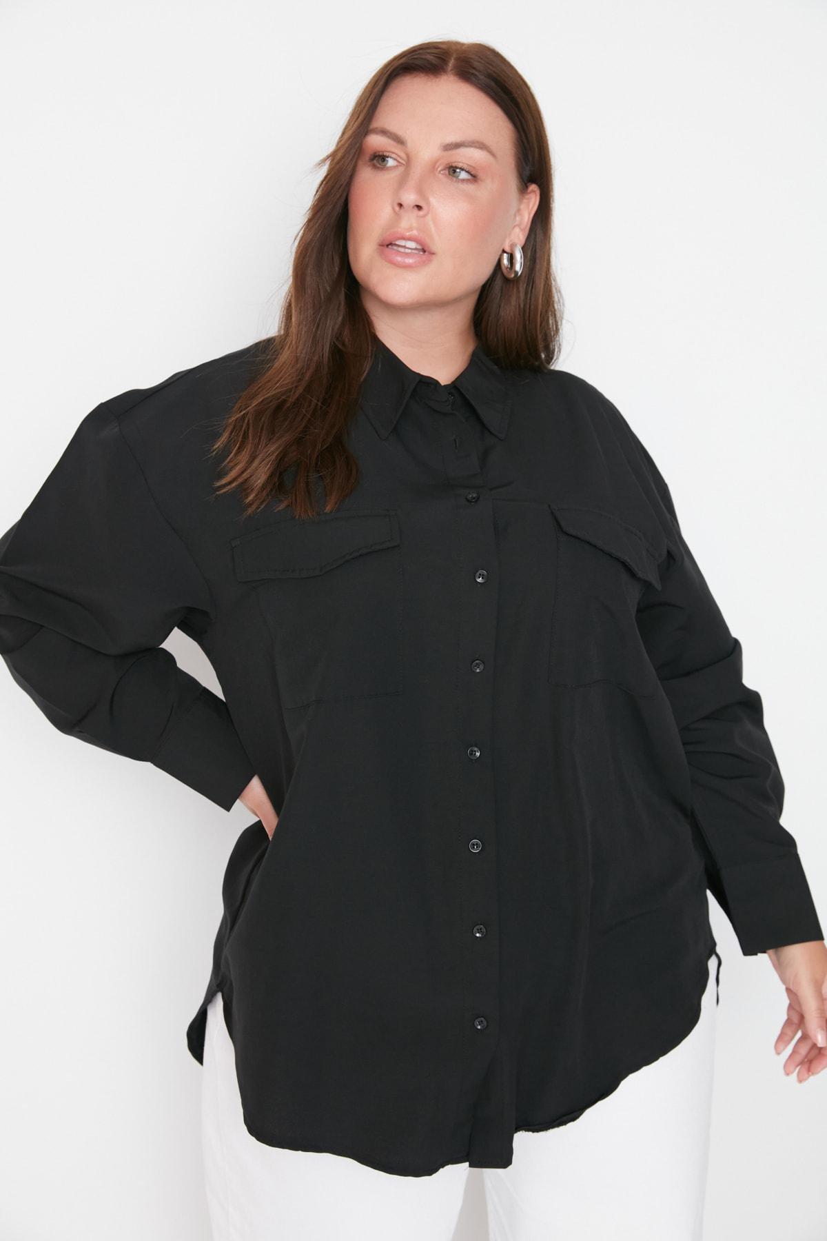 Black Oversize Plus Size Shirt, , large image number 0