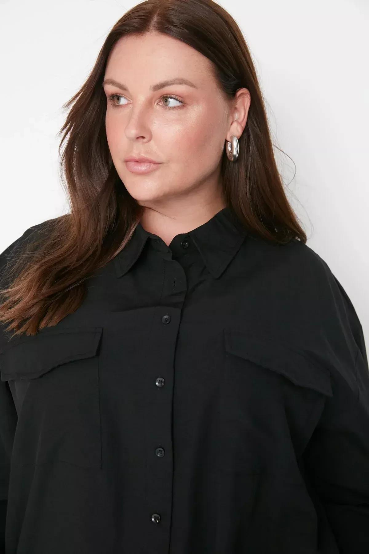 Black Oversize Plus Size Shirt, , large image number 1